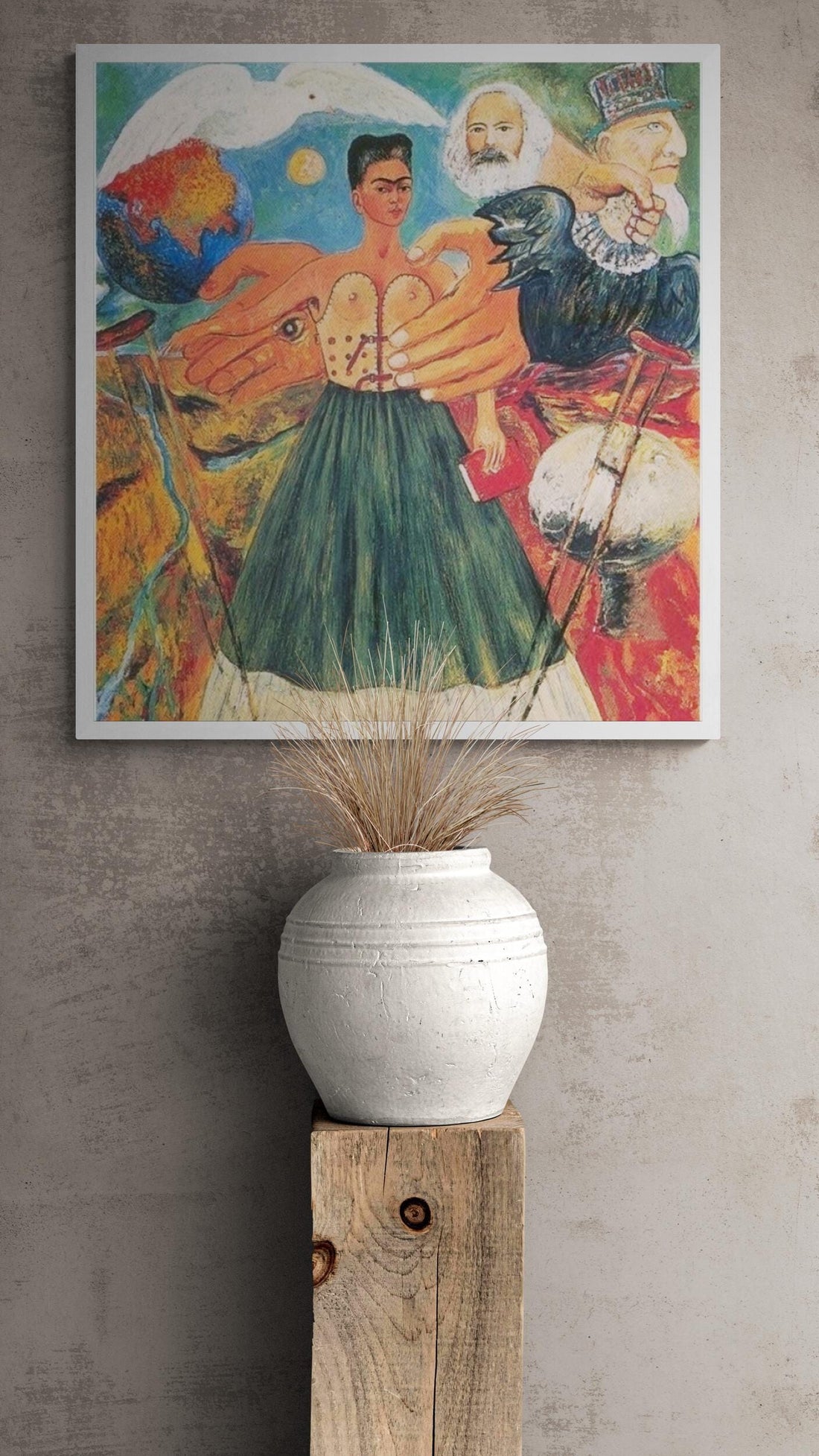 Powerful Symbolism: Frida Kahlo - Marxism Will Give Health to the Sick, Fine Art Print, Art Paper, Canvas & 3D Hand Finished Texture Print FOSHE ART