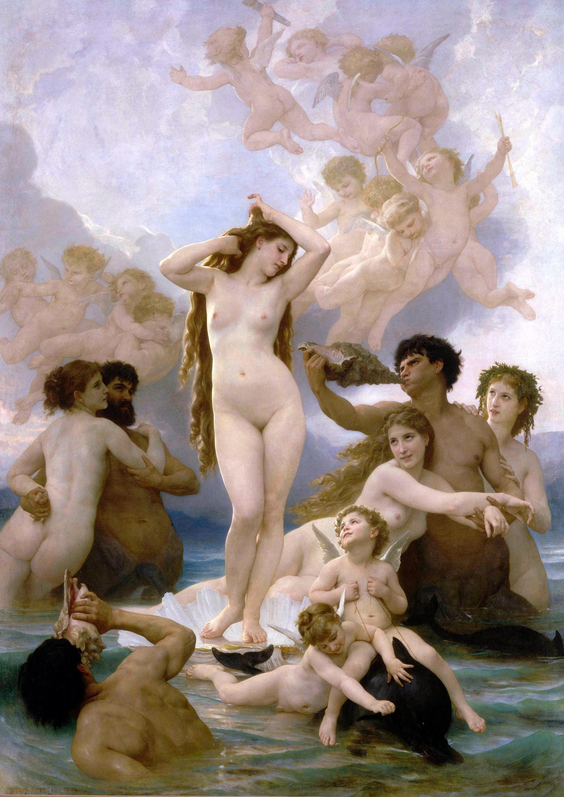 The Birth of Venus by Bouguereau | Framed Gliclée canvas  with hand-applied brush strokes and golden vintageous frame | looks like original FOSHE ART