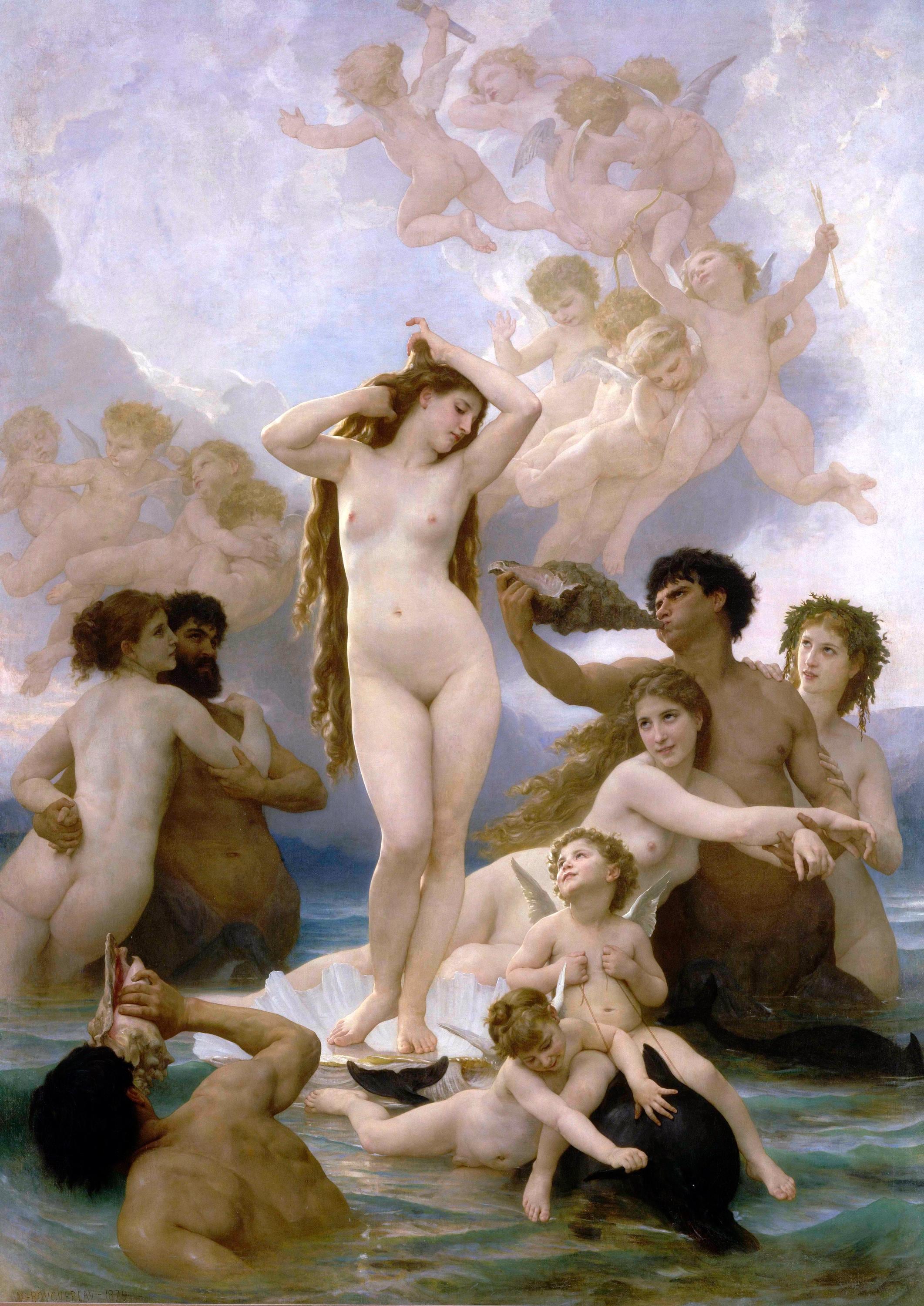 Masterpiece of William-Adolphe Bouguereau: The Birth of Venus | Fine Art Premium Print | Art Paper, Canvas & 3D Texture with brush stroke FOSHE ART