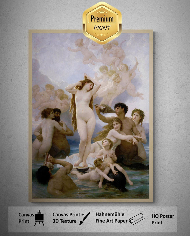 Masterpiece of William-Adolphe Bouguereau: The Birth of Venus | Fine Art Premium Print | Art Paper, Canvas & 3D Texture with brush stroke