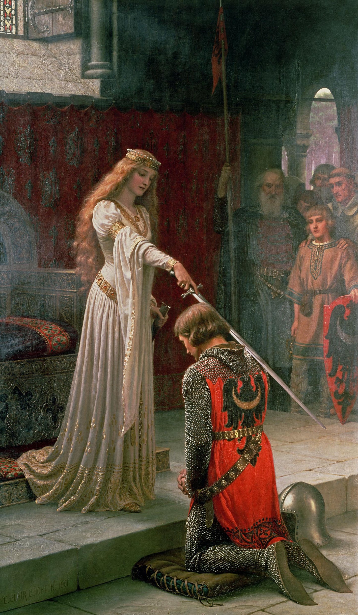 Edmund Leighton - The Accolade (1901) reproduction, Museum-Quality Fine Art printed on Hahnemühle Heavyweight paper or high quality poster FOSHE ART