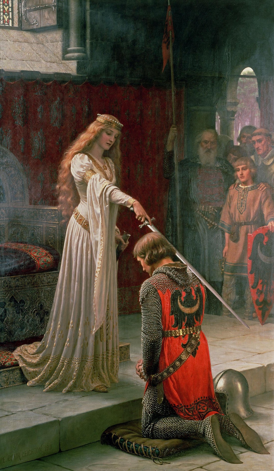 Edmund Leighton's The Accolade | Vintage Golden Framed Canvas Art Print FOSHE ART