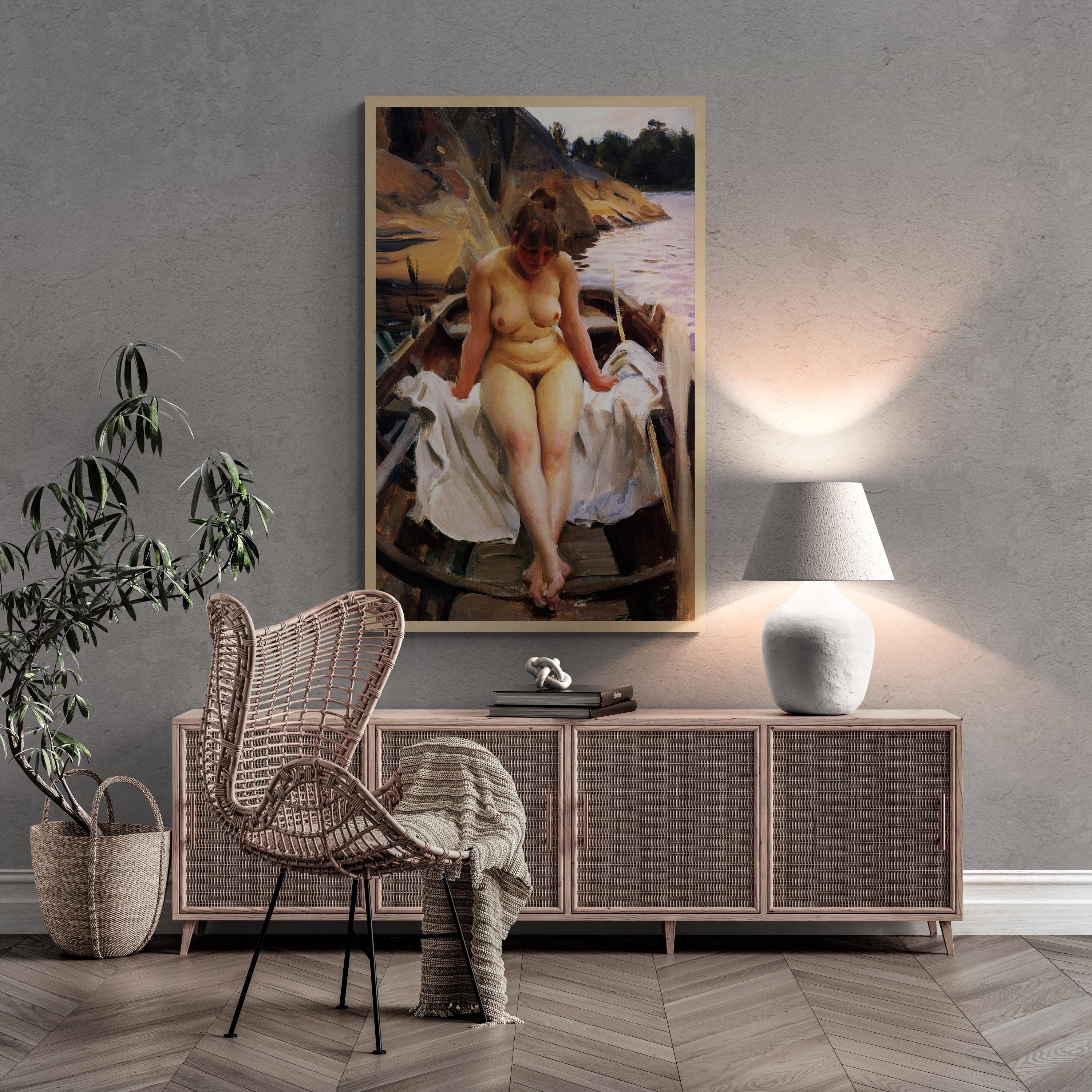 Anders Zorn Print, In Werner’s Rowing Boat, Textured Canvas Art FOSHE ART