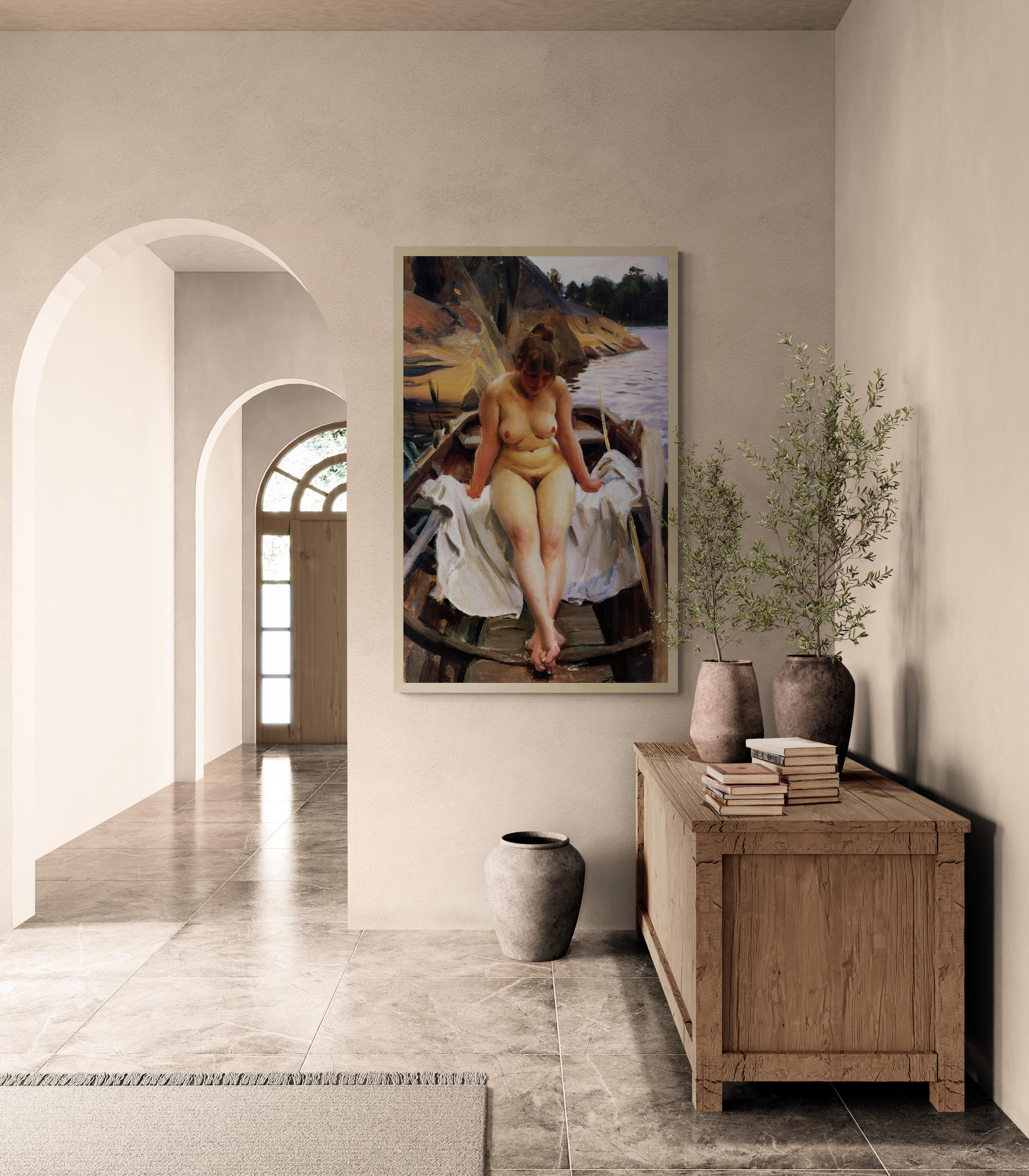 Anders Zorn Print, In Werner’s Rowing Boat, Textured Canvas Art FOSHE ART