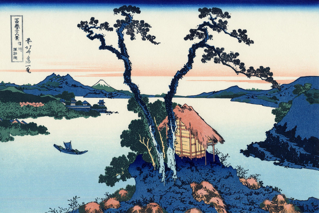 Japanese Art: Katsushika Hokusai Lake Suwa in Shinano Province | Fine Art Print | Poster, Art Paper, Canvas, Premium Print with brush stroke