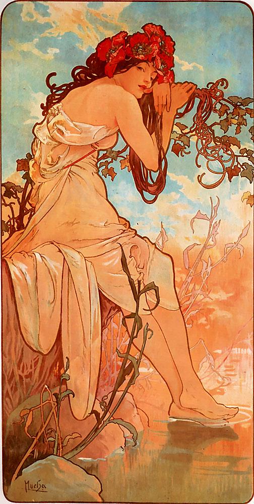 Timeless Art Nouveau: Alfons Mucha - Summer (1896) | Fine Art Print | Art Paper, Canvas Poster & 3D Hand Finished Premium Texture Print