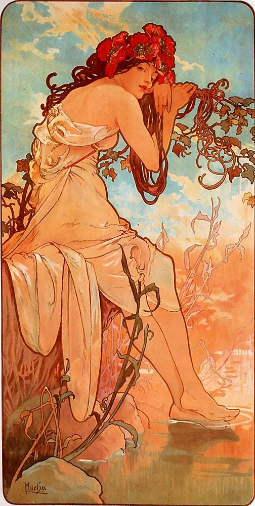 Alfons Mucha Summer Art Nouveau Print: Fine Art Paper, Canvas, 3D Texture FOSHE ART