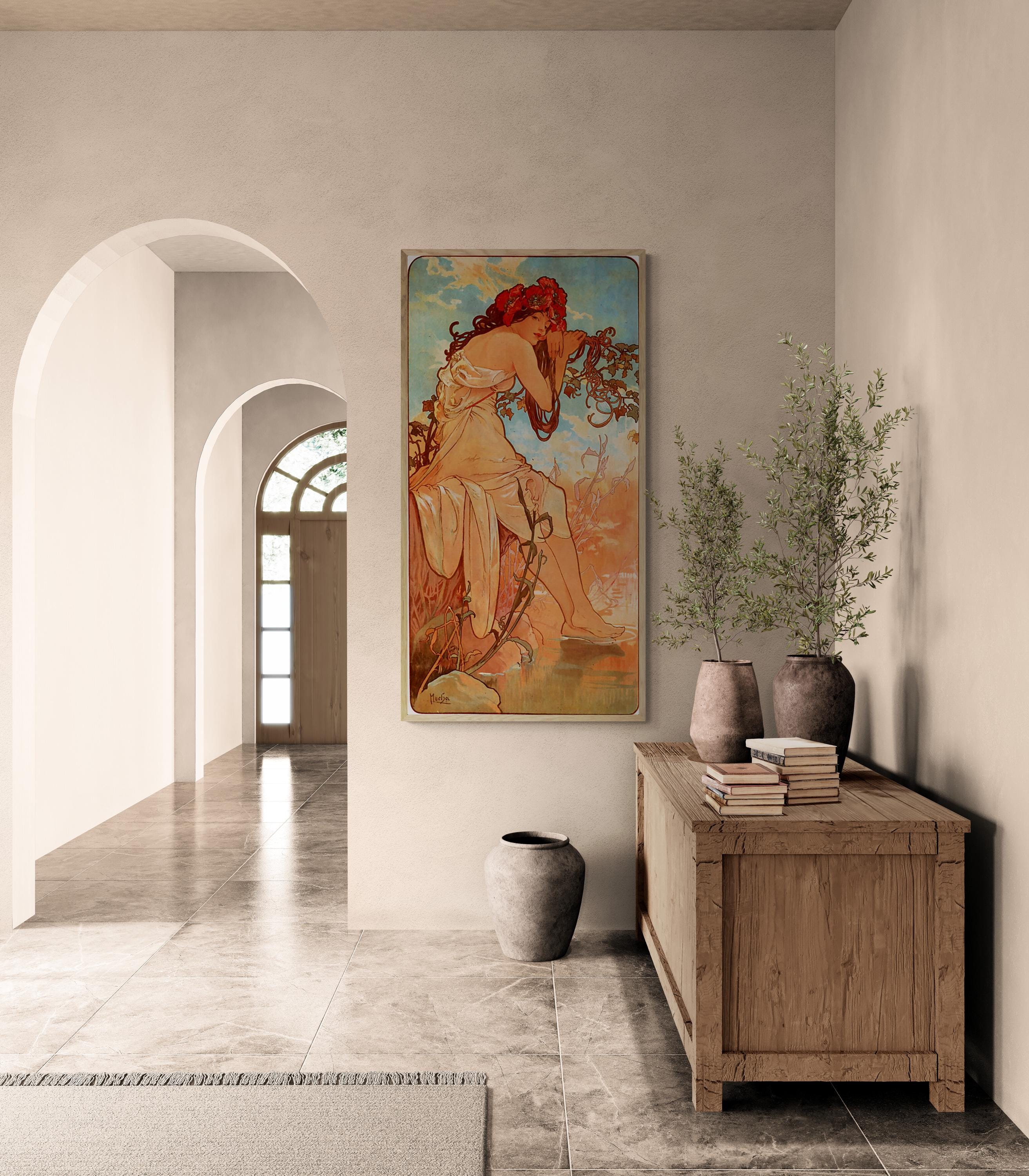 Alfons Mucha Summer Art Nouveau Print: Fine Art Paper, Canvas, 3D Texture FOSHE ART