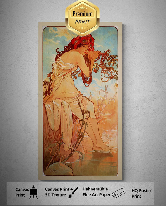 Timeless Art Nouveau: Alfons Mucha - Summer (1896) | Fine Art Print | Art Paper, Canvas Poster & 3D Hand Finished Premium Texture Print
