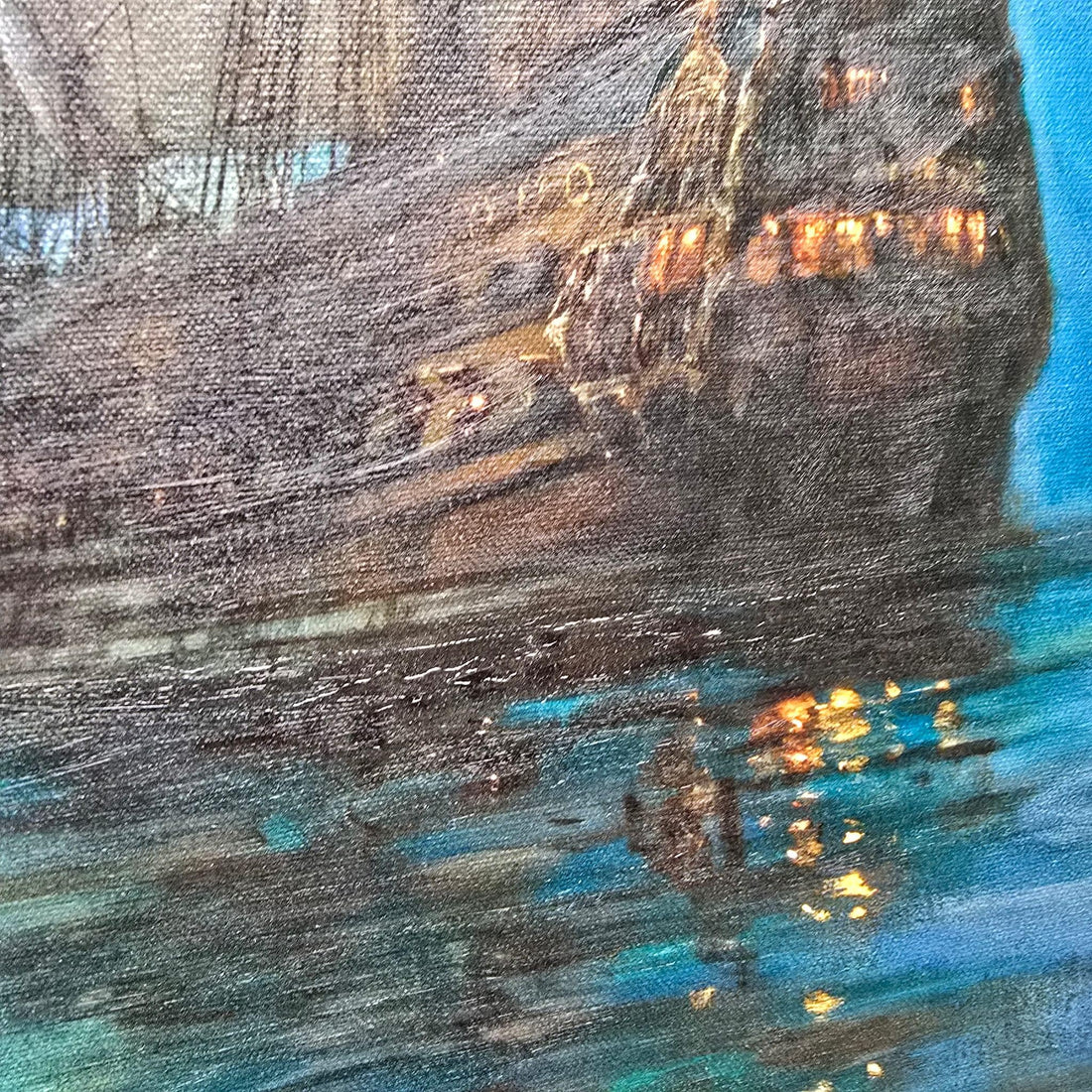 Montague Dawson "Crescent Moon", 3D Hand-Finished Canvas Print, Vintage Golden Frame FOSHE ART