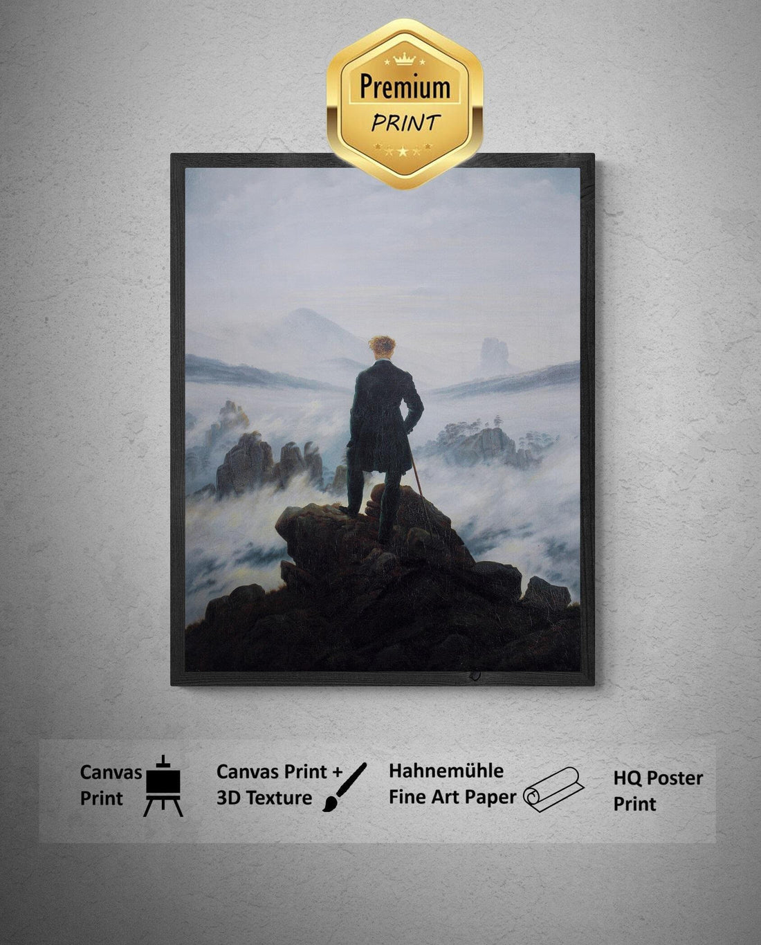 Caspar David Friedrich - The Wanderer Above the Sea of Fog | Fine Art Print | Art Paper, Canvas & 3D Hand Finished Premium Texture Print