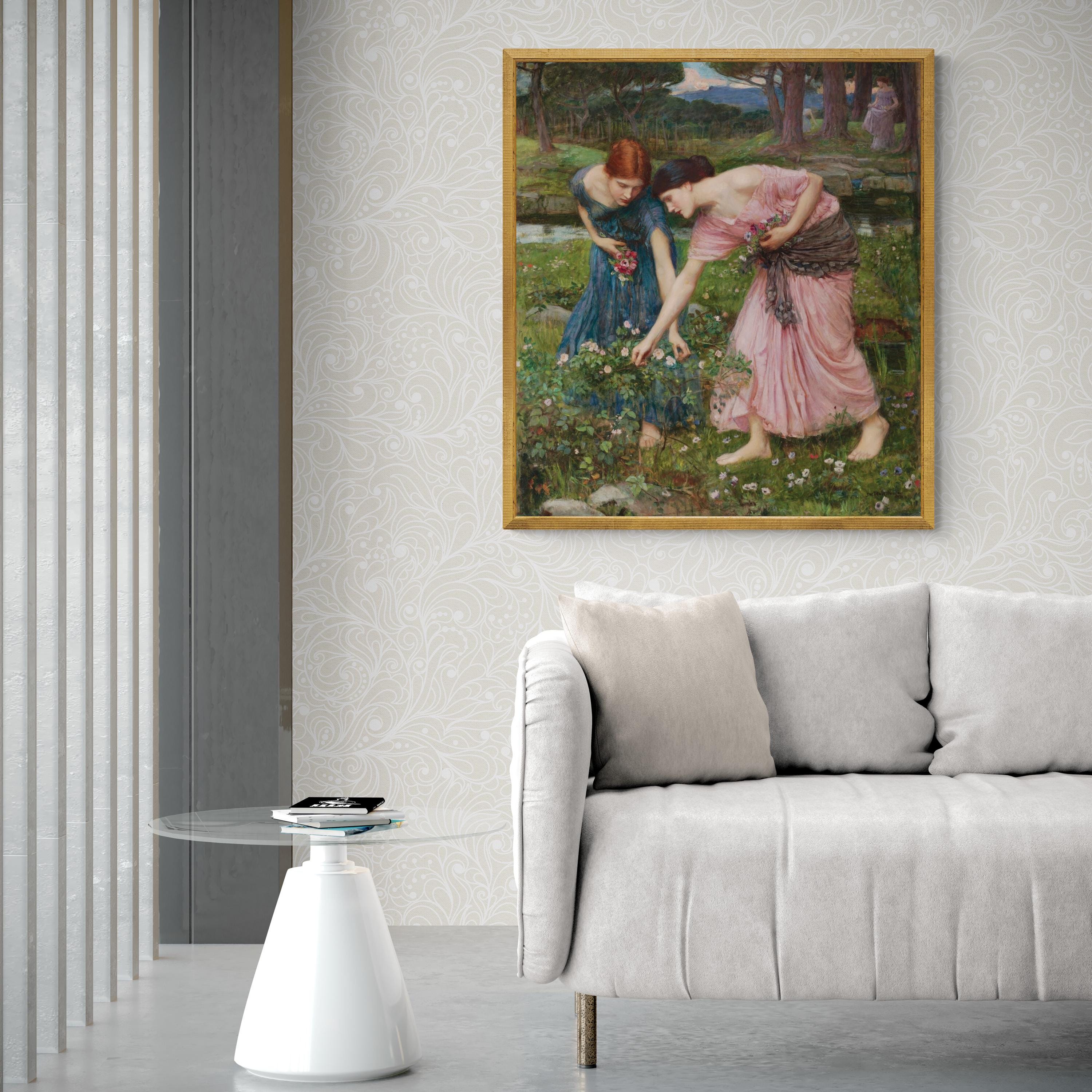 Timeless Elegance | John William Waterhouse - Gather Ye Rosebuds While Ye May (1908) | Fine Art Print | Art Paper, Canvas & 3D Print FOSHE ART