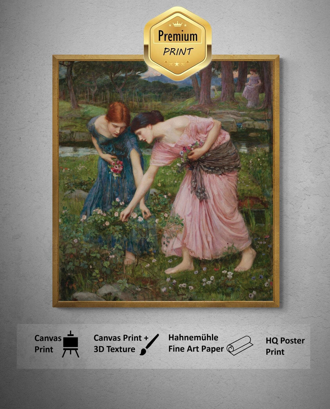 Timeless Elegance | John William Waterhouse - Gather Ye Rosebuds While Ye May (1908) | Fine Art Print | Art Paper, Canvas & 3D Print FOSHE ART