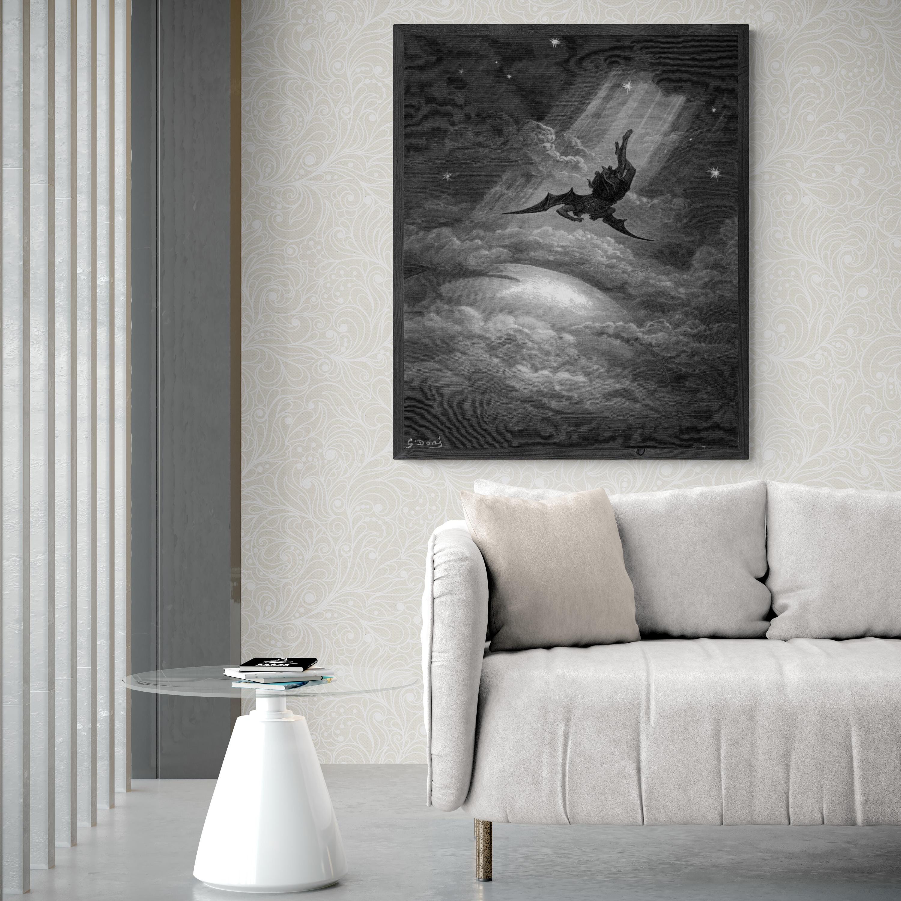 Gustave Doré - Fall of Satan from Paradise Lost | Fine Art Print | Art Paper, Canvas & 3D Hand Finished Premium Texture Print brush strokes FOSHE ART