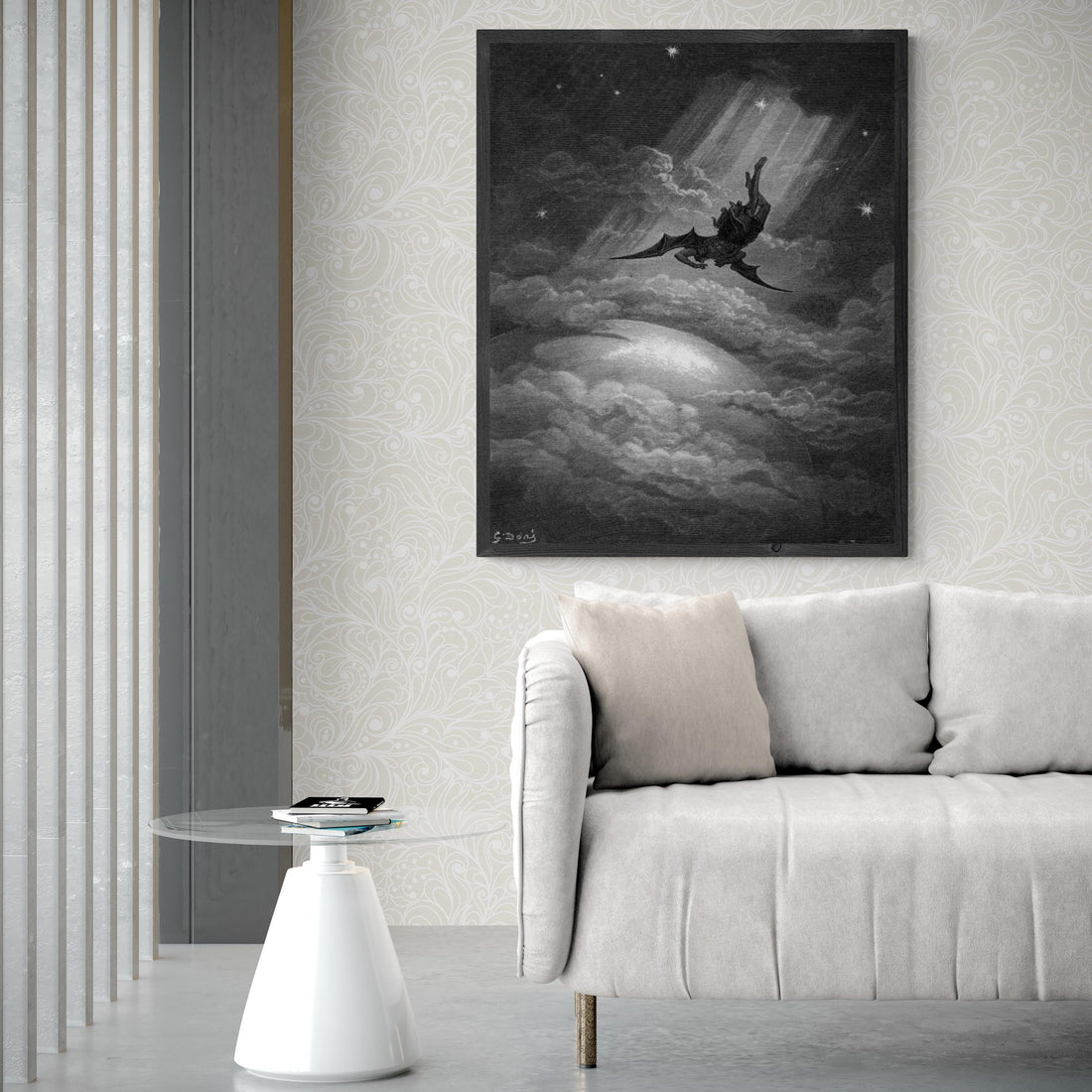 Gustave Doré - Fall of Satan from Paradise Lost | Fine Art Print | Art Paper, Canvas & 3D Hand Finished Premium Texture Print brush strokes FOSHE ART