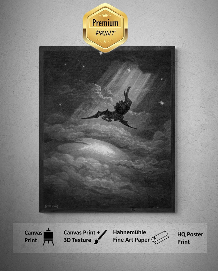 Gustave Doré - Fall of Satan from Paradise Lost | Fine Art Print | Art Paper, Canvas & 3D Hand Finished Premium Texture Print brush strokes