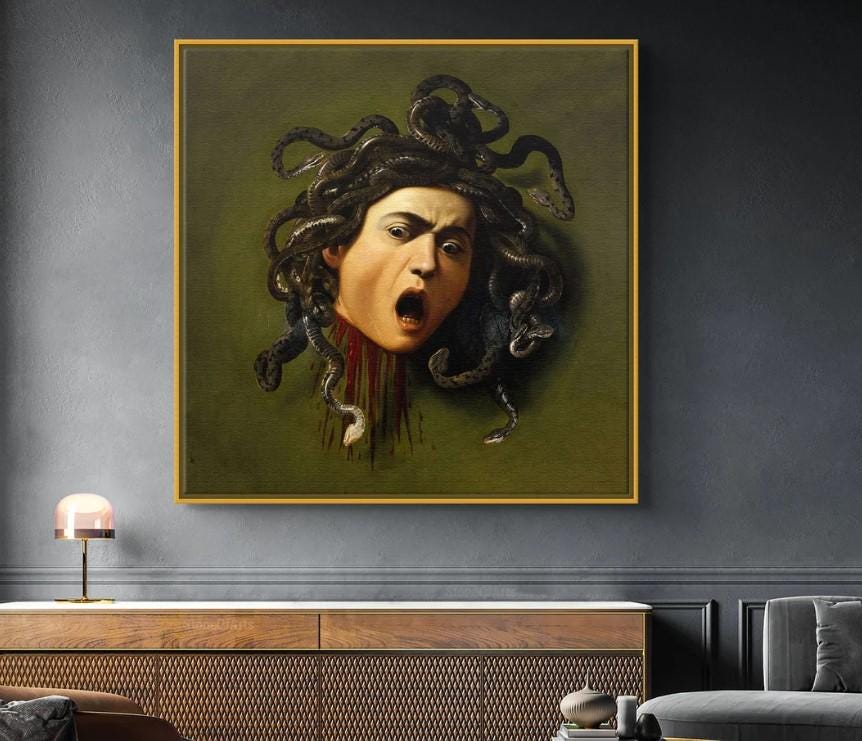 Captivating Mythology: Caravaggio Medusa Museum Quality Art Print on Canvas and Paper, optional- 3D texture Canvas Art, Museum Print, Poster