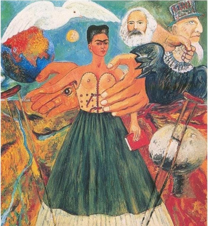 Powerful Symbolism: Frida Kahlo - Marxism Will Give Health to the Sick, Fine Art Print, Art Paper, Canvas & 3D Hand Finished Texture Print FOSHE ART
