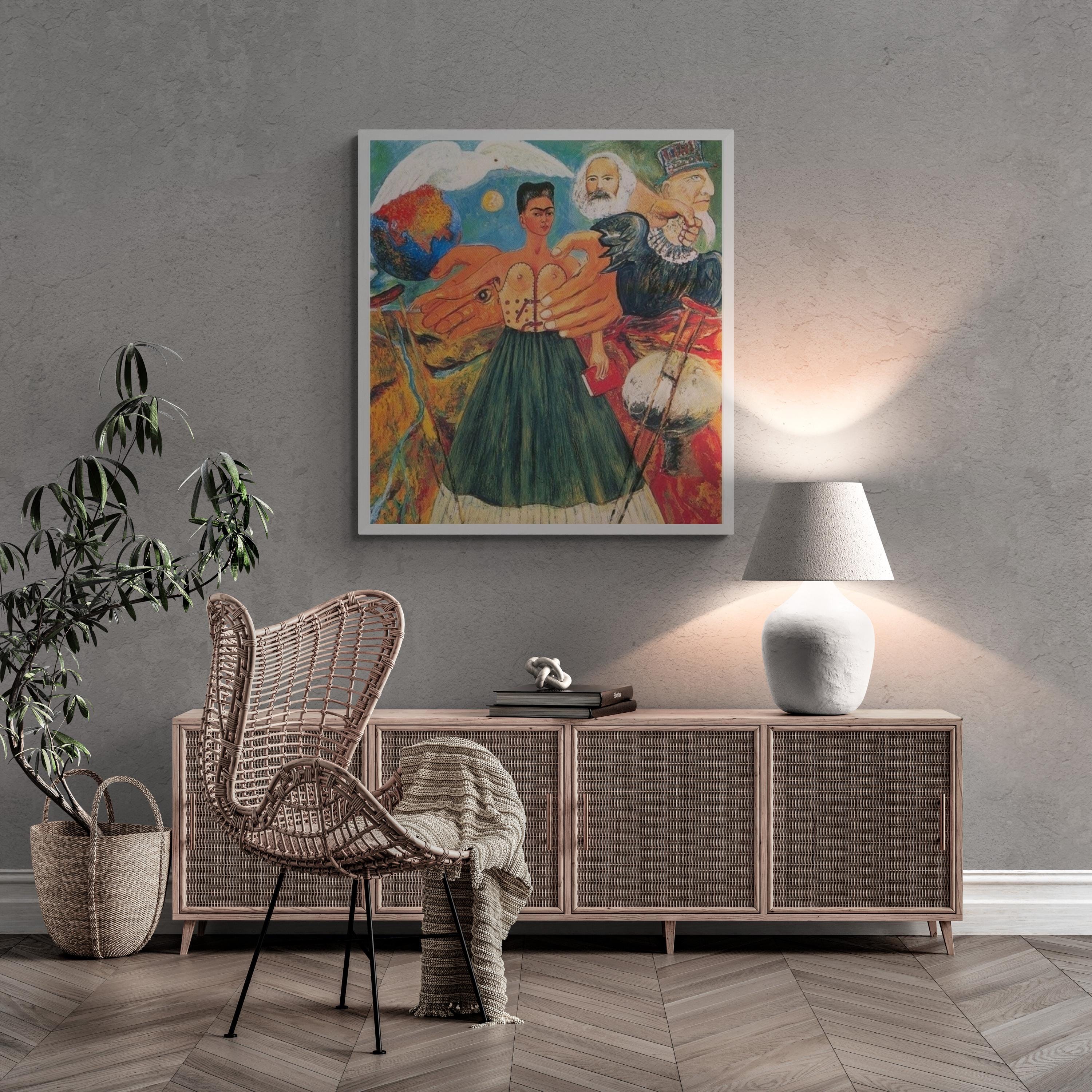 Powerful Symbolism: Frida Kahlo - Marxism Will Give Health to the Sick, Fine Art Print, Art Paper, Canvas & 3D Hand Finished Texture Print FOSHE ART