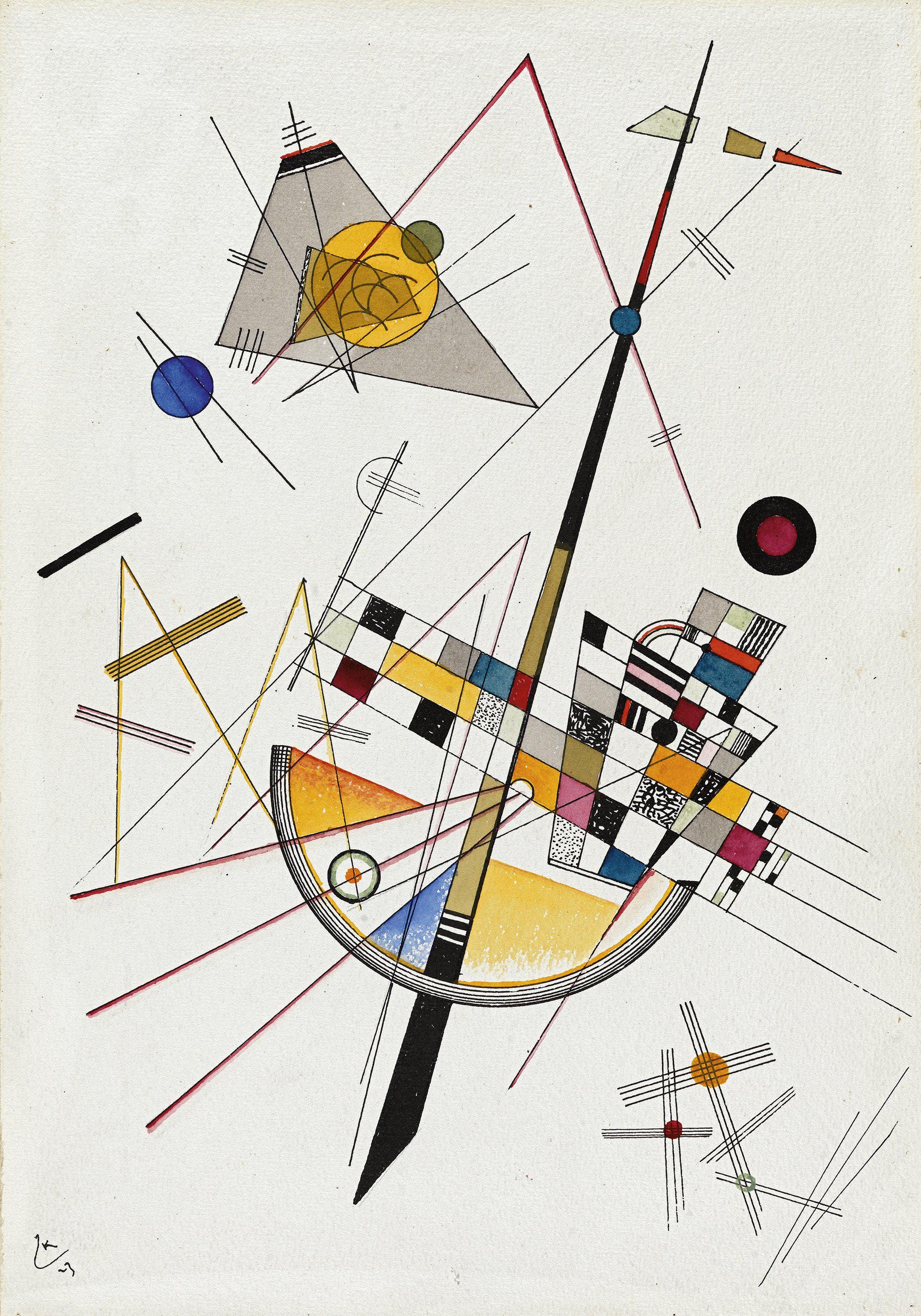 Kandinsky Art Print: Delicate Tension, Abstract Bauhaus Art with Black Frame FOSHE ART