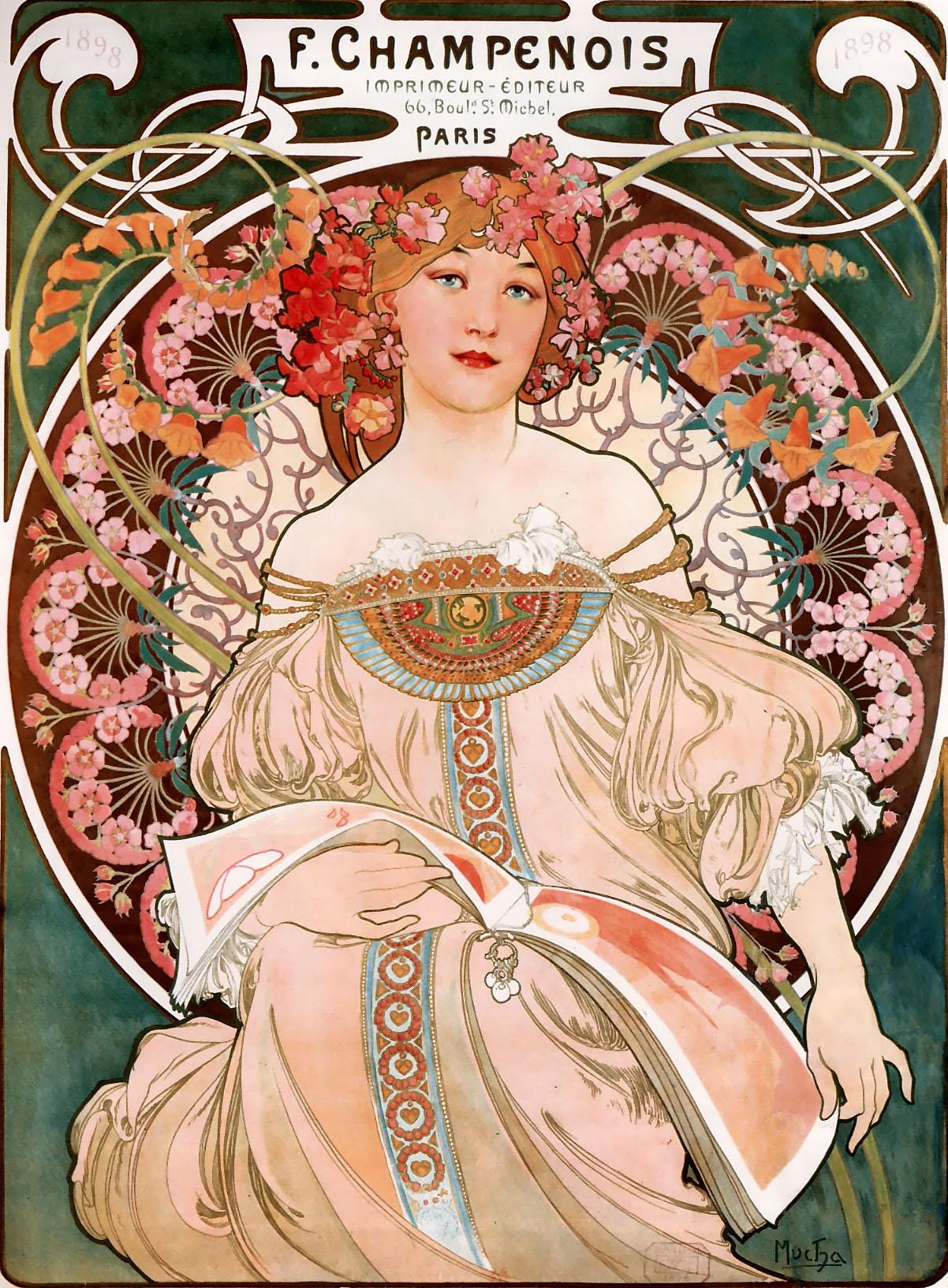 Art Nouveau Elegance: Alphonse Mucha - Champenois Imprimeur-Éditeur  | Fine Art Print | Art Paper, Canvas & Premium Print with brush strokes