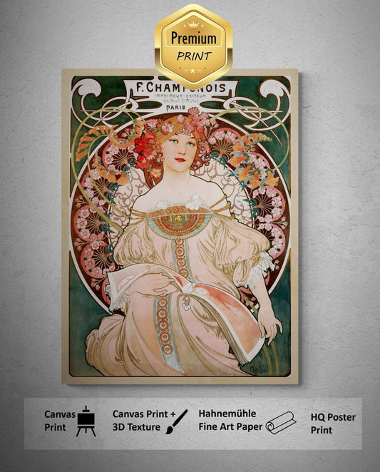 Art Nouveau Elegance: Alphonse Mucha - Champenois Imprimeur-Éditeur  | Fine Art Print | Art Paper, Canvas & Premium Print with brush strokes