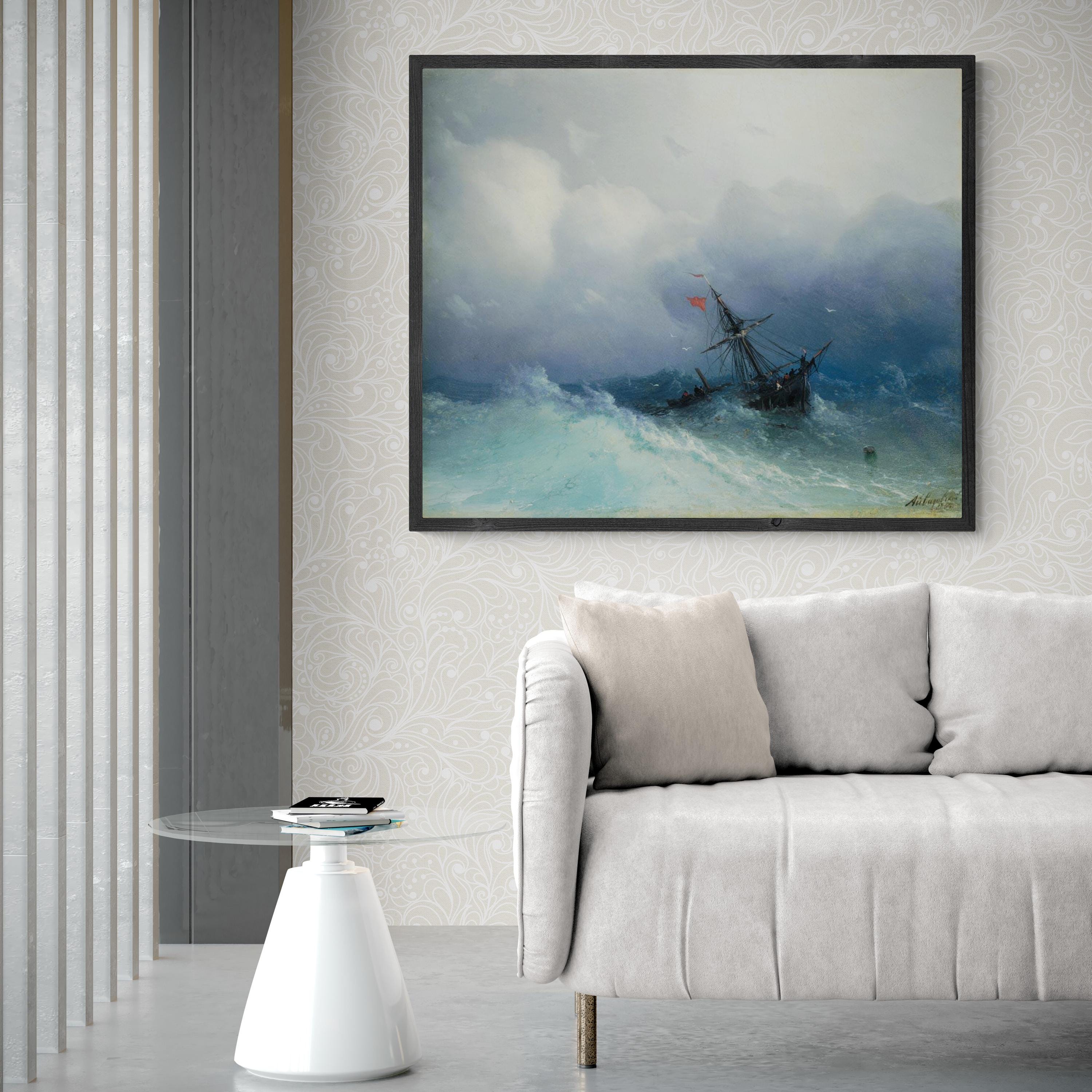 Ivan Aivazovsky: Wreck on a Stormy Sea | Fine Art Reproduction | Art Paper, Canvas, 3D Hand Finished Premium Texture Print with brush stroke