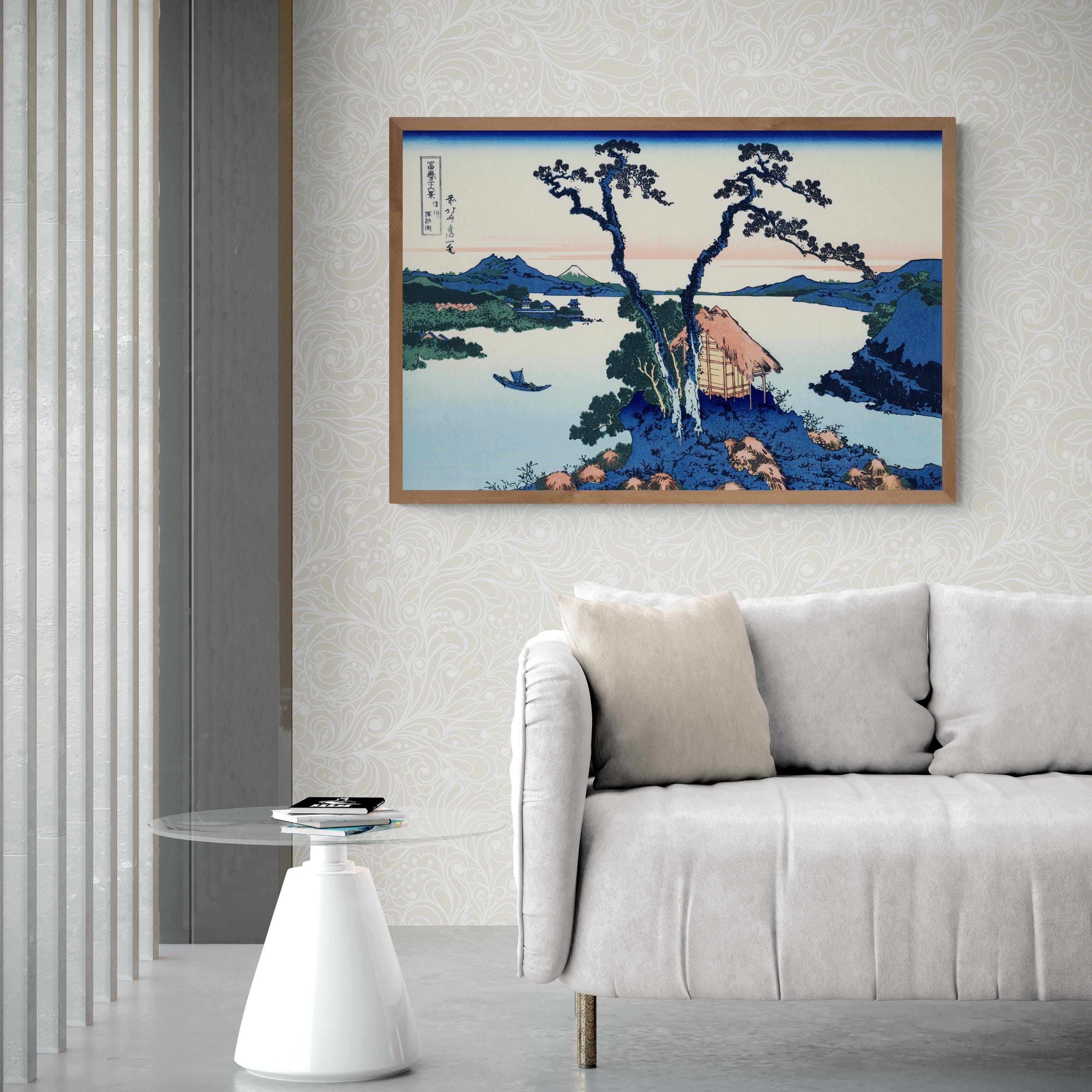 Japanese Art: Katsushika Hokusai Lake Suwa in Shinano Province | Fine Art Print | Poster, Art Paper, Canvas, Premium Print with brush stroke