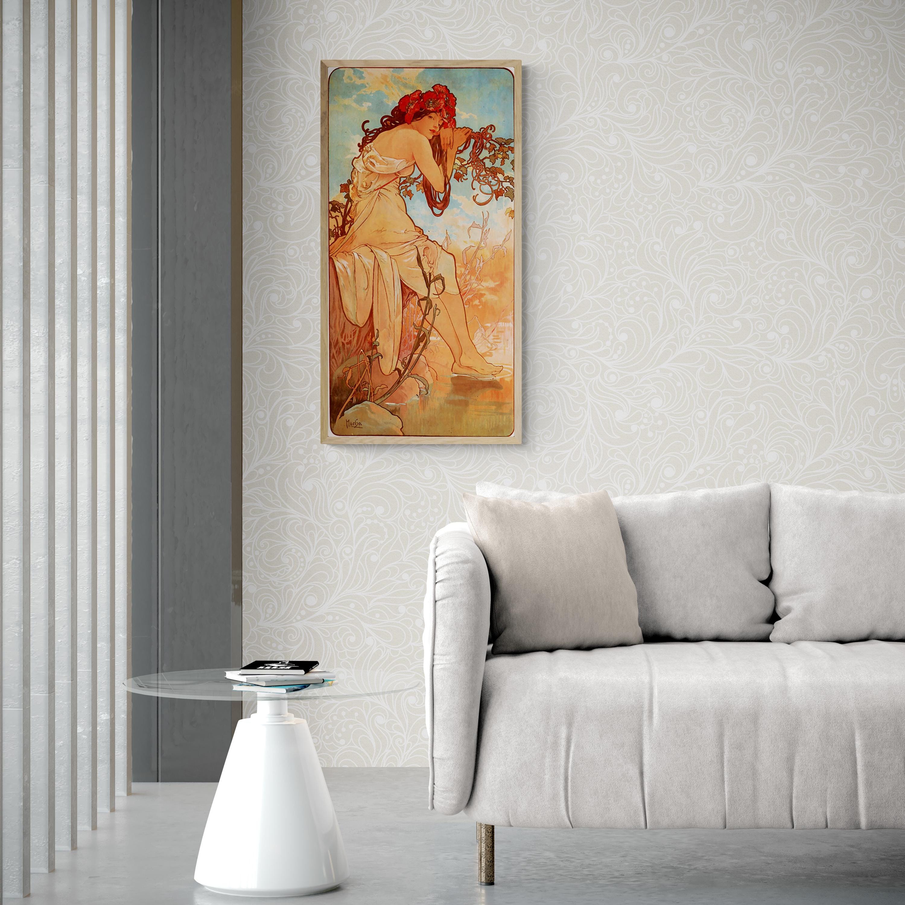 Alfons Mucha Summer Art Nouveau Print: Fine Art Paper, Canvas, 3D Texture FOSHE ART