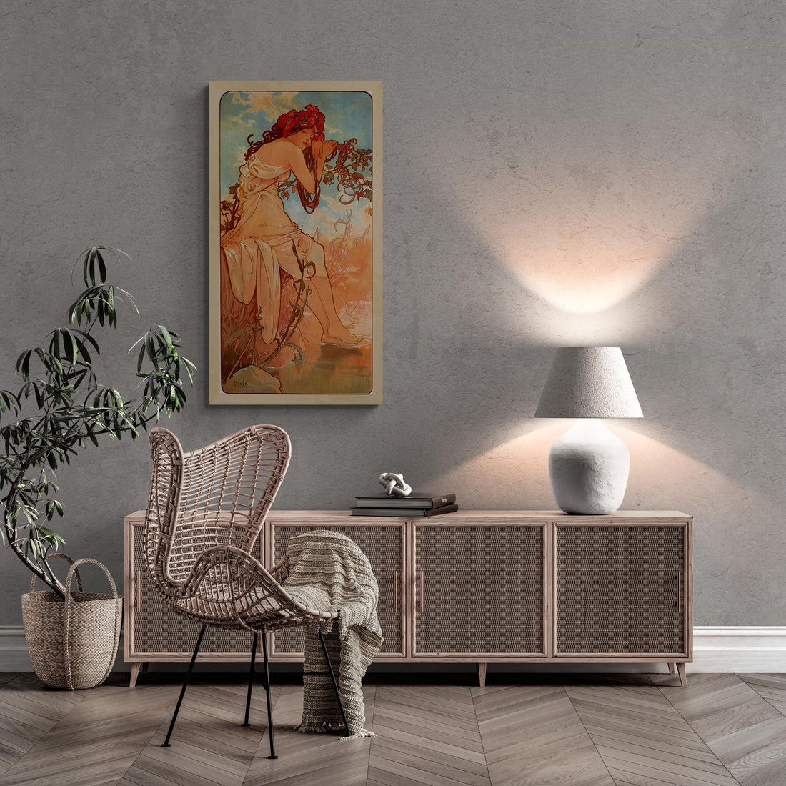 Alfons Mucha Summer Art Nouveau Print: Fine Art Paper, Canvas, 3D Texture FOSHE ART