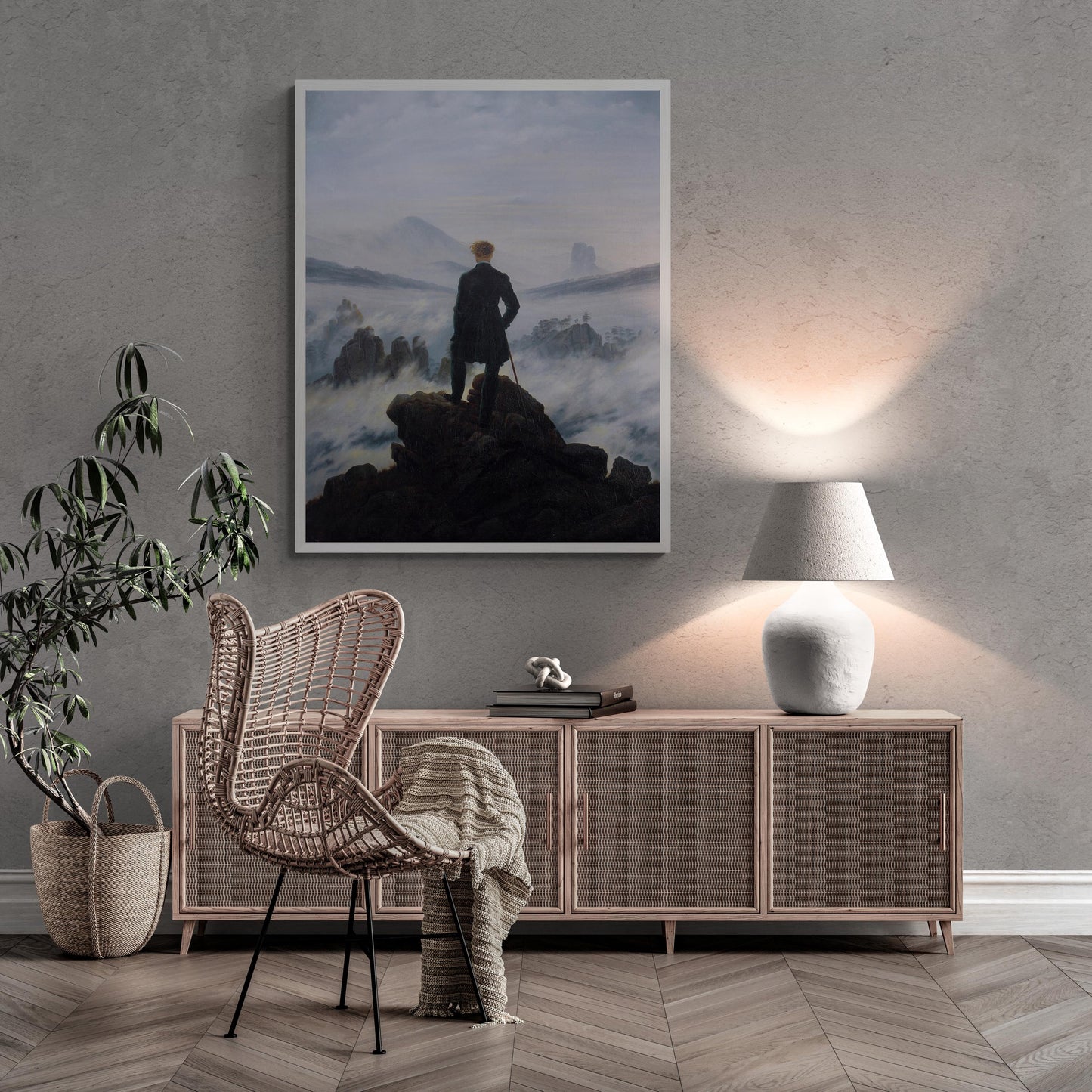 Caspar David Friedrich Print: Wanderer Above the Sea of Fog, Giclée Art Paper or Canvas FOSHE ART