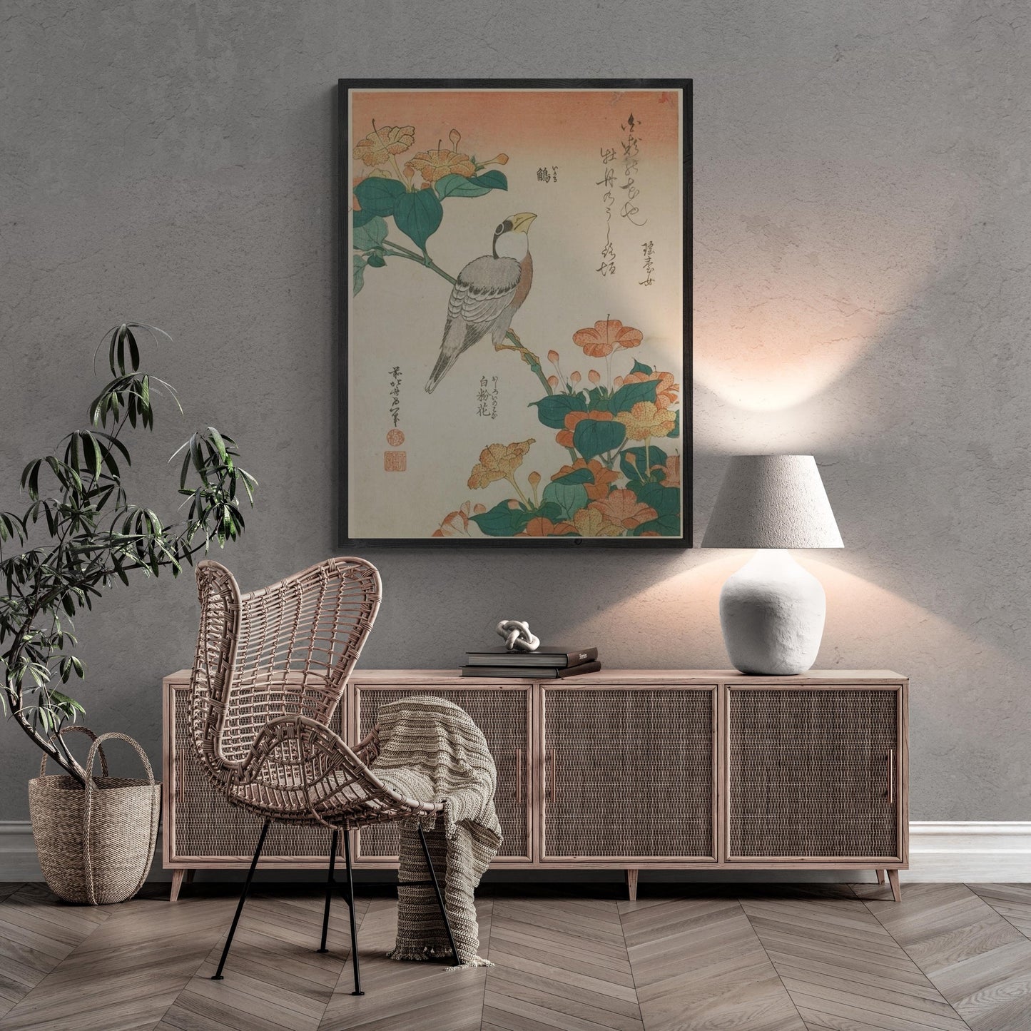 Katsushika Hokusai - Hawfinch and Marvel of Peru | Fine Art Print | Art Paper, Canvas & 3D Hand Finished Premium Texture Print