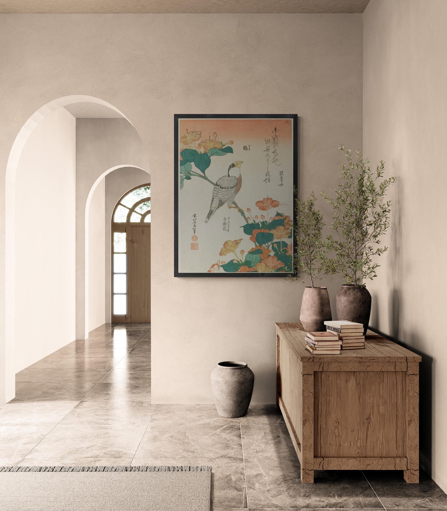 Katsushika Hokusai - Hawfinch and Marvel of Peru | Fine Art Print | Art Paper, Canvas & 3D Hand Finished Premium Texture Print