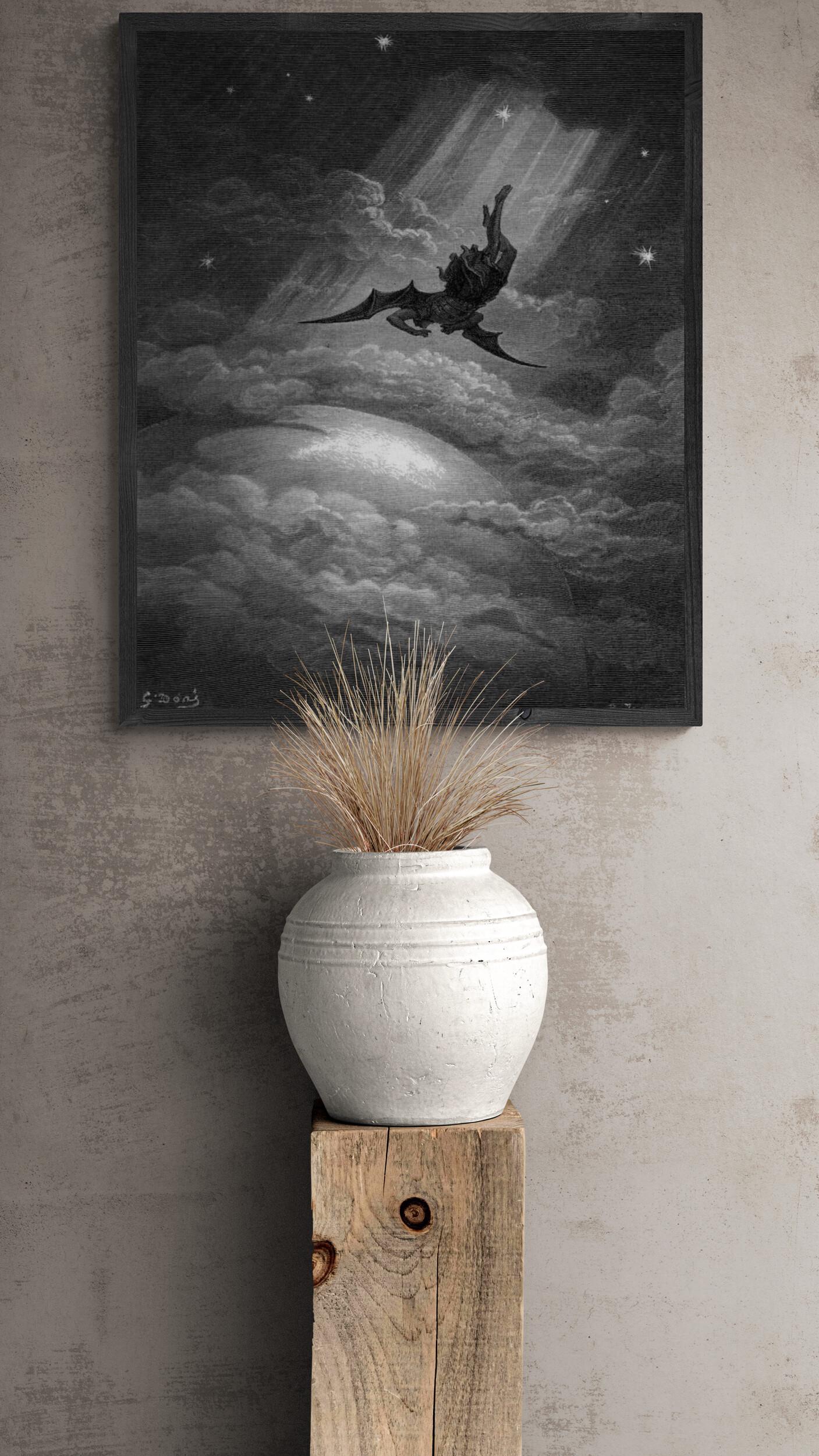 Gustave Doré - Fall of Satan from Paradise Lost | Fine Art Print | Art Paper, Canvas & 3D Hand Finished Premium Texture Print brush strokes FOSHE ART