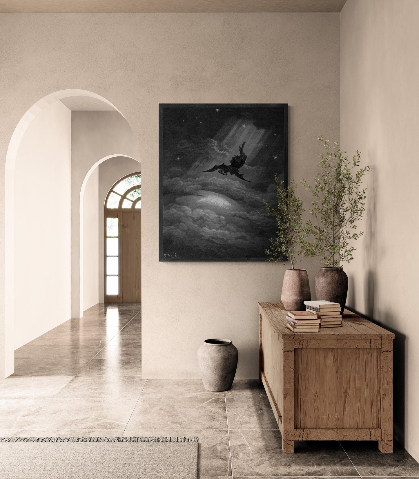 Gustave Doré - Fall of Satan from Paradise Lost | Fine Art Print | Art Paper, Canvas & 3D Hand Finished Premium Texture Print brush strokes