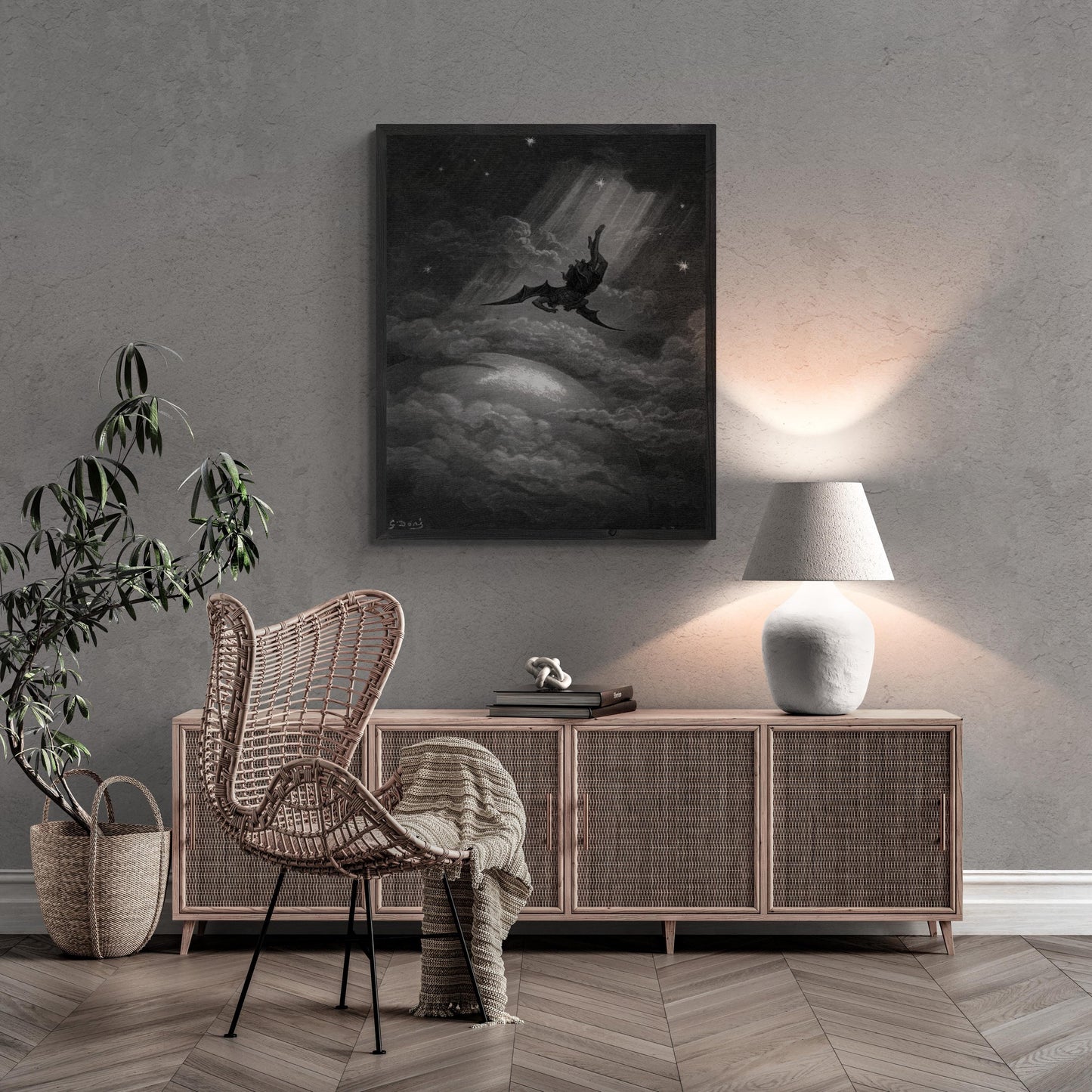 Gustave Doré - Fall of Satan from Paradise Lost | Fine Art Print | Art Paper, Canvas & 3D Hand Finished Premium Texture Print brush strokes