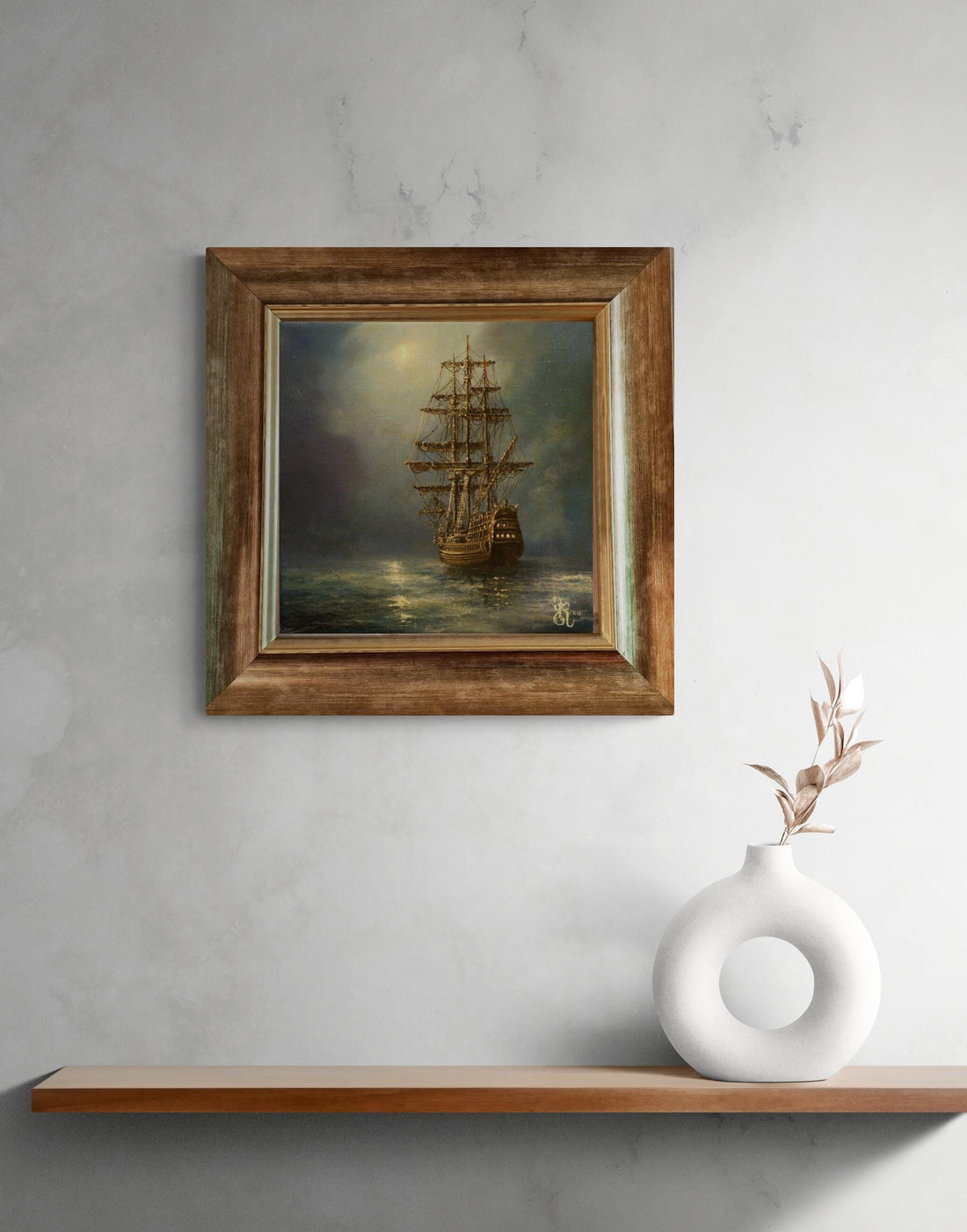 Tall Ship Giclee Print | Robert Zietara Seascape with Golden Frame FOSHE ART