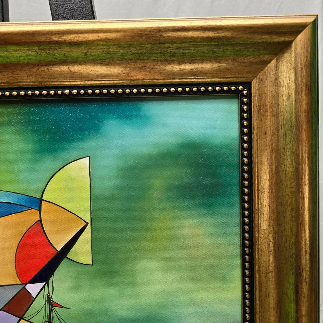 GREEN STORM: Premium reproduction of original oil painting with vintage golden frame - Hand-signed by artist
