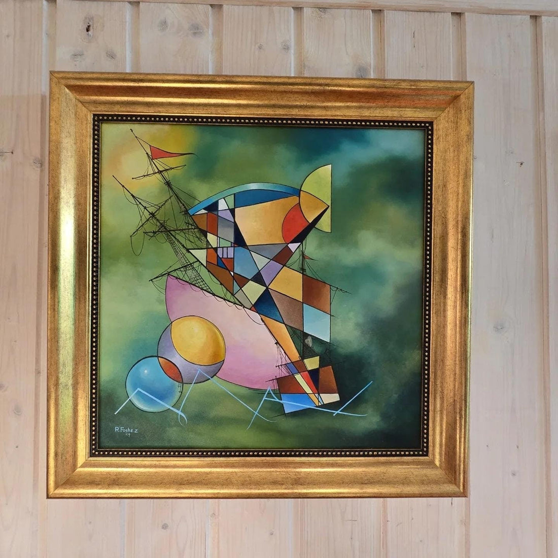 Green Storm Oil Painting – Framed Canvas Art, Vintage Gold Frame FOSHE ART