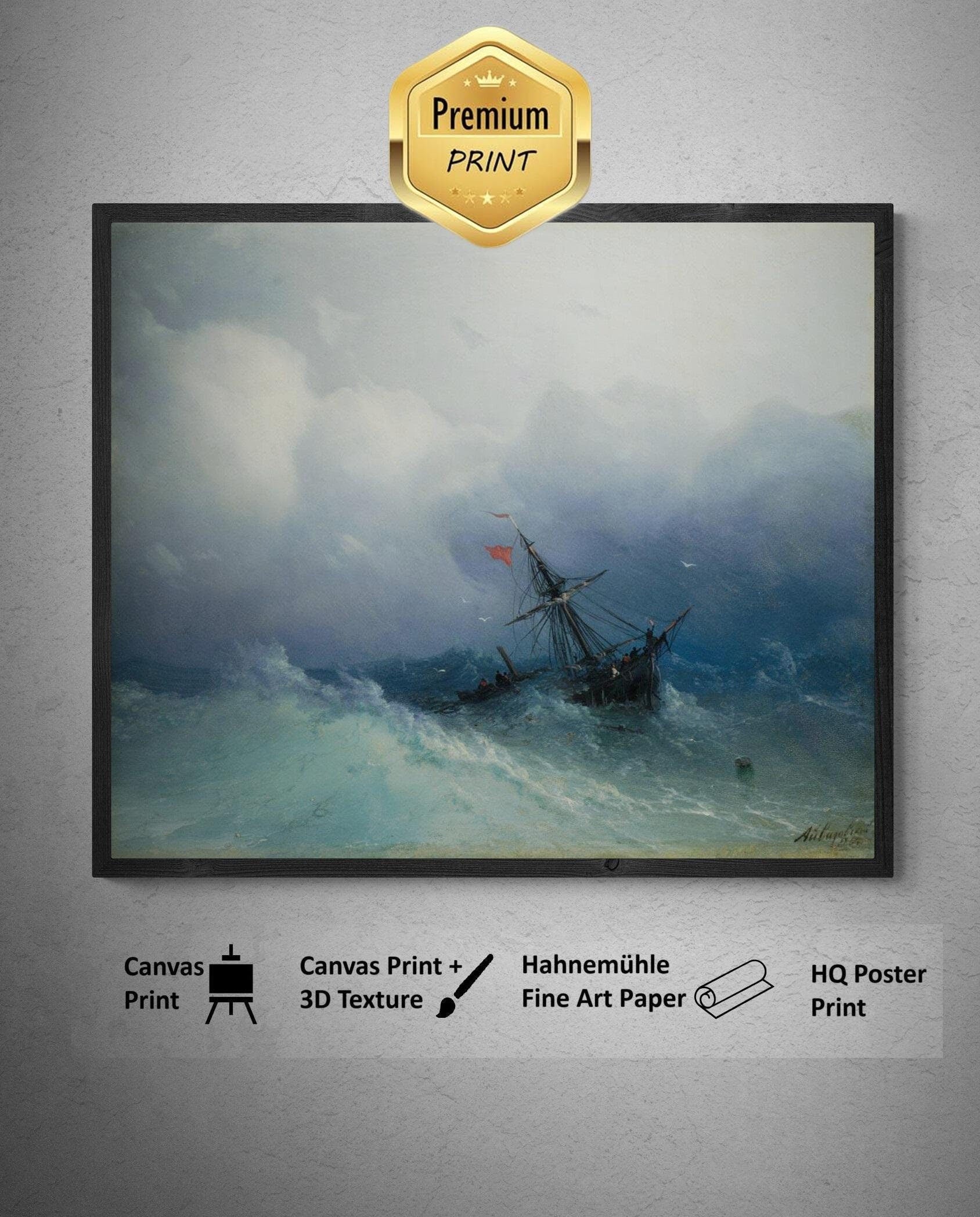 Ivan Aivazovsky: Wreck on a Stormy Sea | Fine Art Reproduction | Art Paper, Canvas, 3D Hand Finished Premium Texture Print with brush stroke