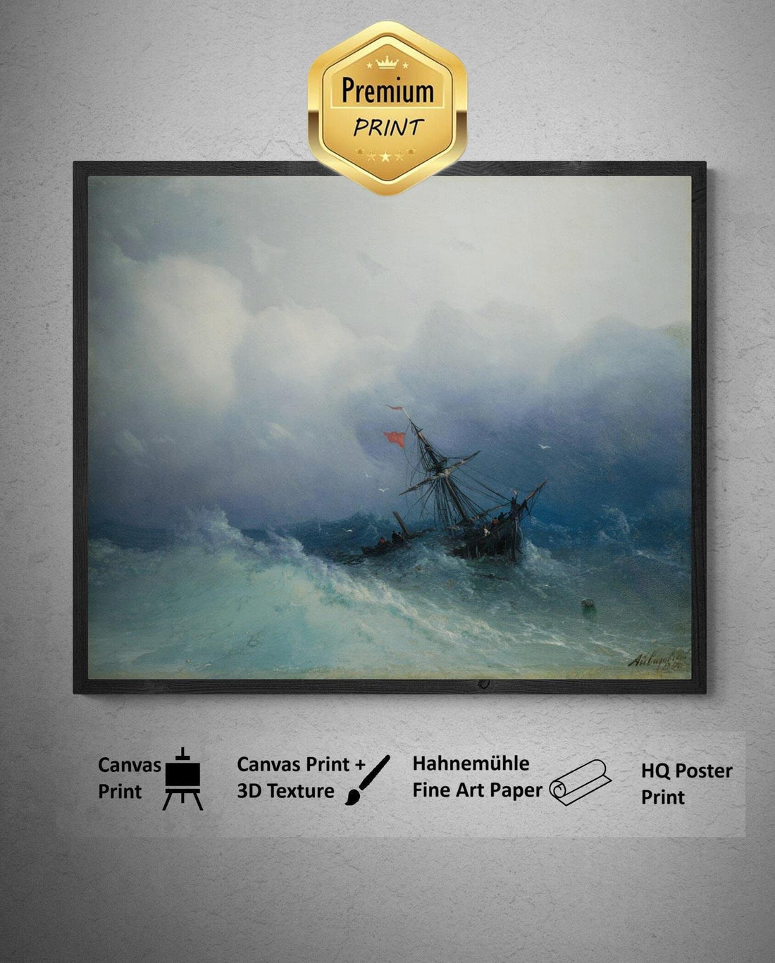 Ivan Aivazovsky: Wreck on a Stormy Sea | Fine Art Reproduction | Art Paper, Canvas, 3D Hand Finished Premium Texture Print with brush stroke