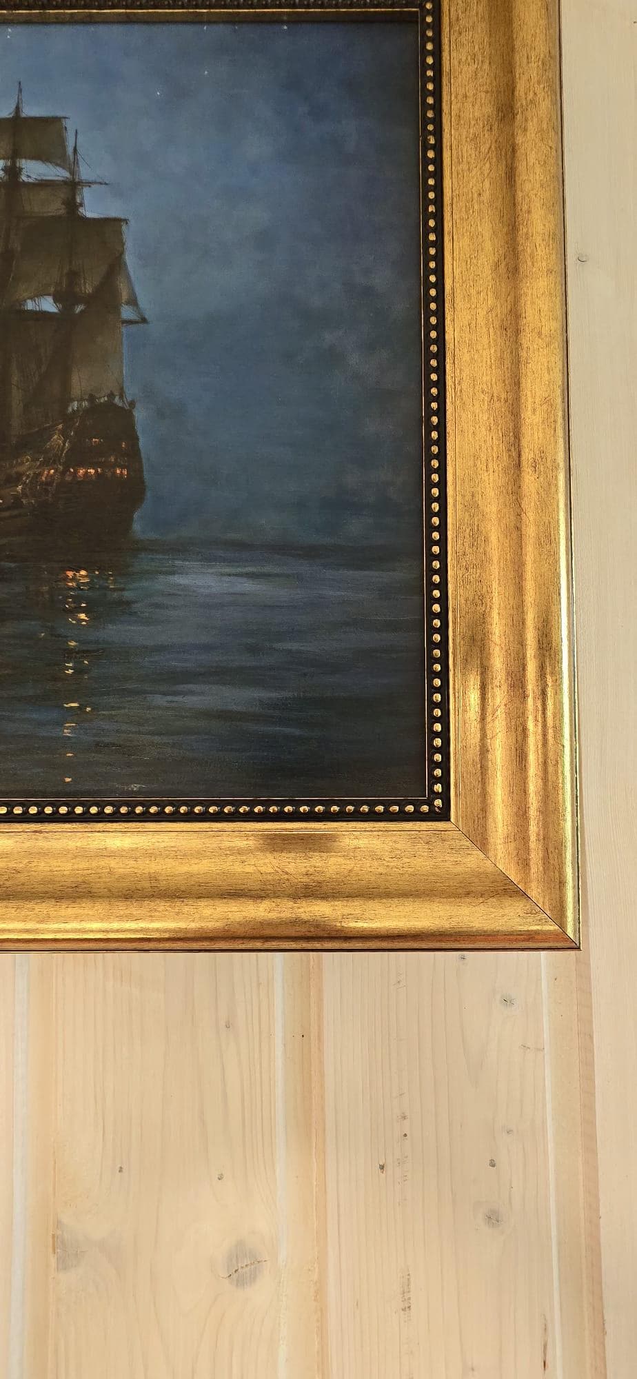 Montague Dawson Crescent Moon Painting, Giclée Canvas Print, Golden Vintage Frame FOSHE ART