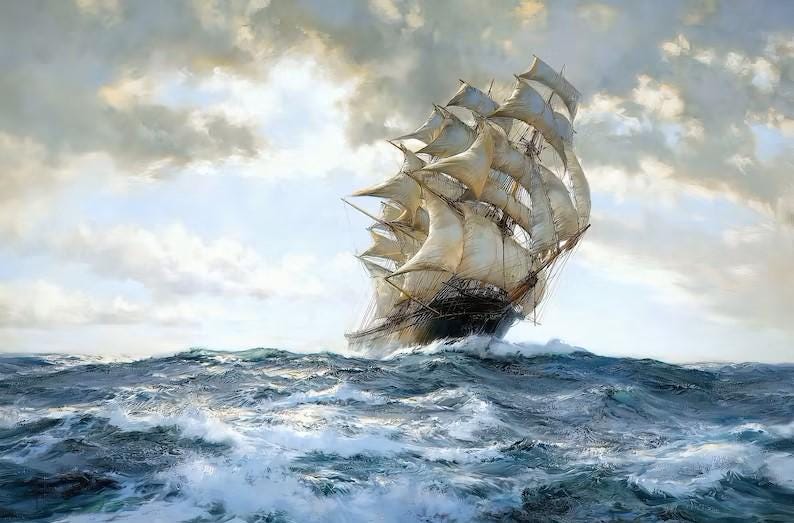 The Proud Ship Painting by Montague Dawson, seascape wallart, tall ship decoration, Fineart print on Hahnemüle or museum quality poster