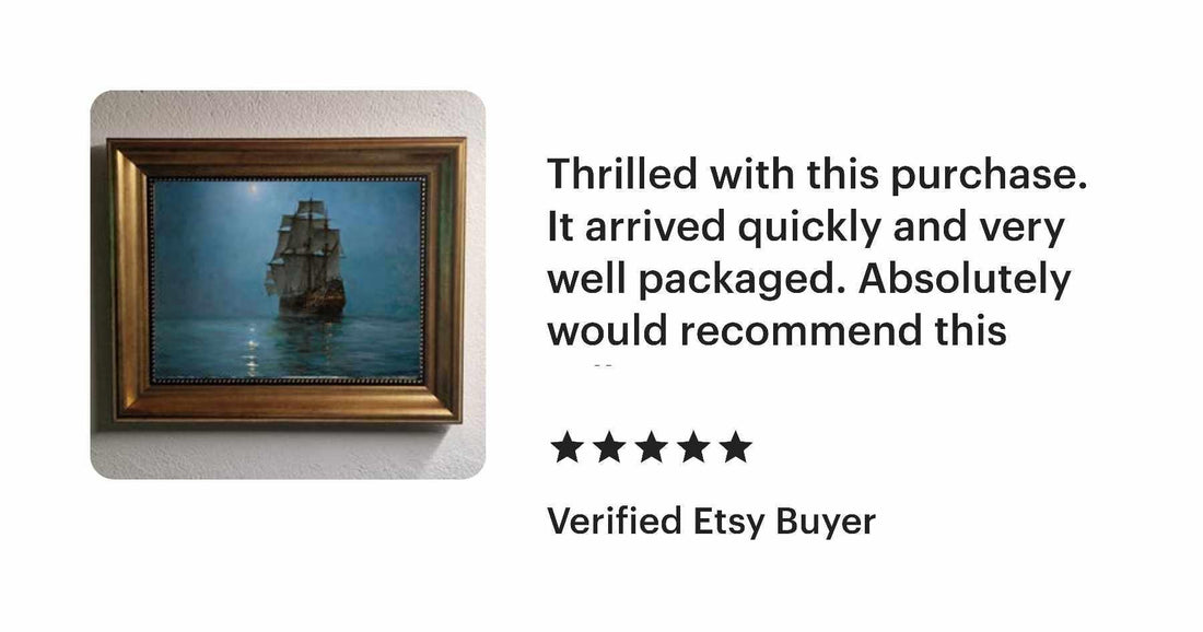 Montague Dawson Crescent Moon Painting, Giclée Canvas Print, Golden Vintage Frame FOSHE ART