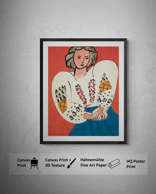 Henri Matisse La Blouse Roumaine 1940 Fineart print, Exhibition print: Art Paper, Heavyweight Canvas & 3D print with brush strokes or poster