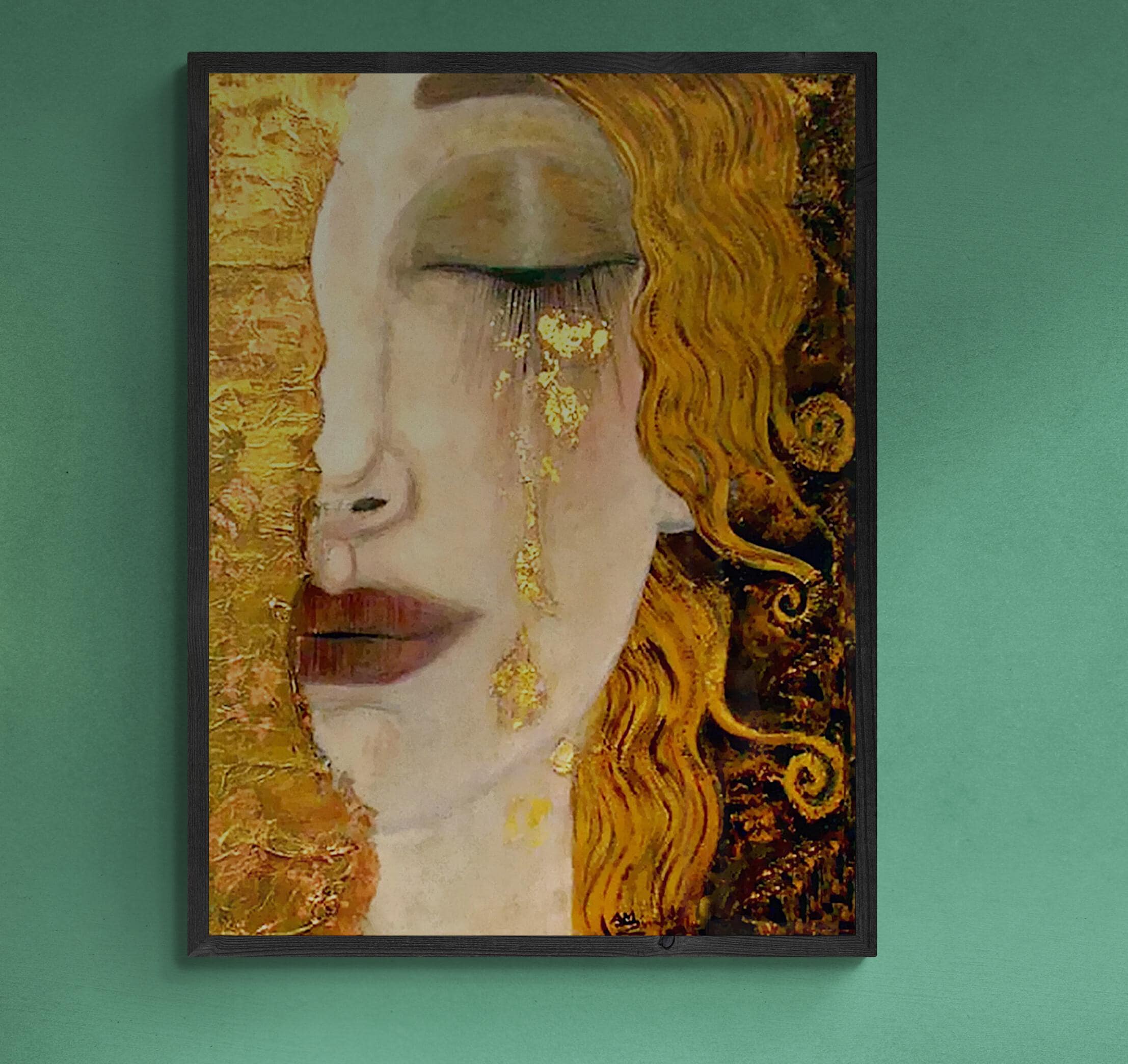 Golden Tears Art Print, Gustav Klimt Wall Art, Freya's Tears Canvas, Women Wall Decore, 3D hand finish print on canvas with brush strokes