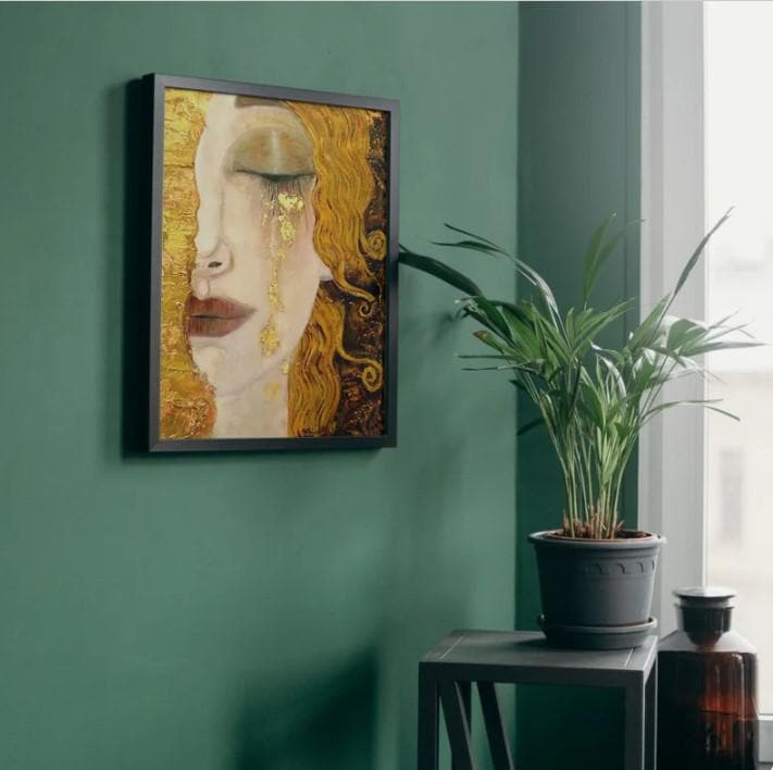 Golden Tears Art Print | Gustav Klimt-Inspired Wall Art | Freya's Tears Canvas | 3D texture Print with Brush Strokes | Elegant Women’s Décor FOSHE ART