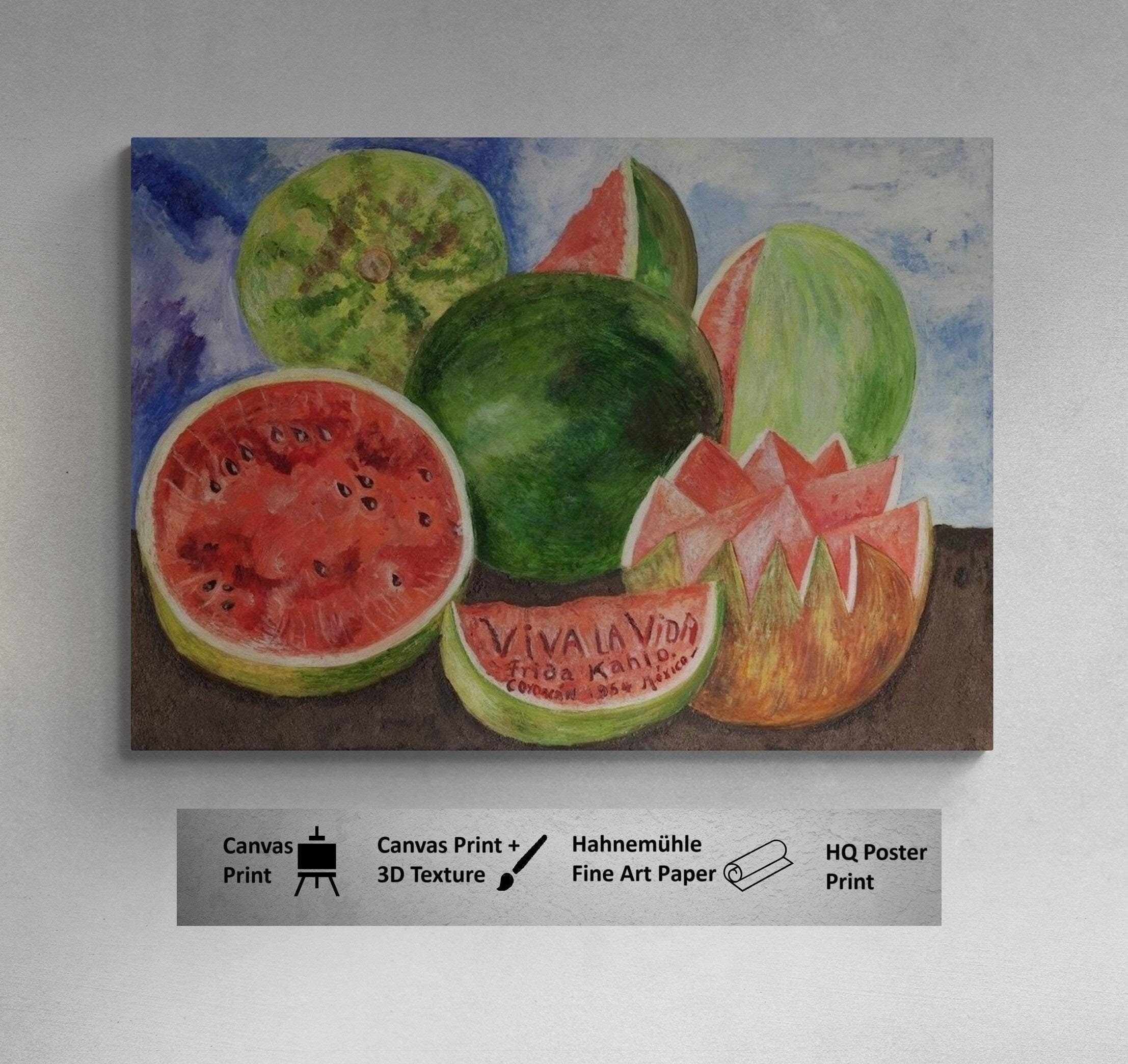 Frida Kahlo Viva La Vida Print – Hand-Finished Texture, Exhibition Paper or Canvas FOSHE ART