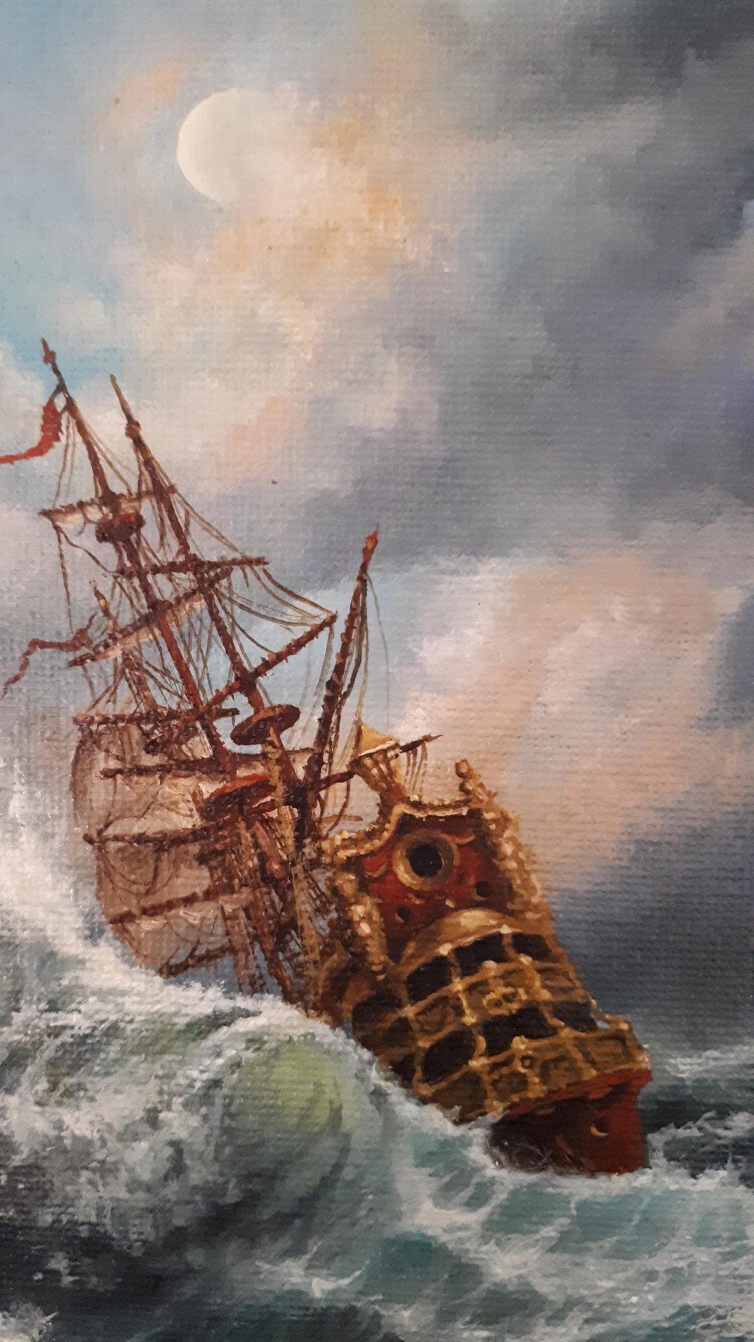 STORMY SEA: original oil on canvas tall ship painting, seascape wall art, sailing ship decor, ship stormy landscape, customer commission