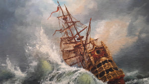 STORMY SEA: original oil on canvas tall ship painting, seascape wall art, sailing ship decor, ship stormy landscape, customer commission